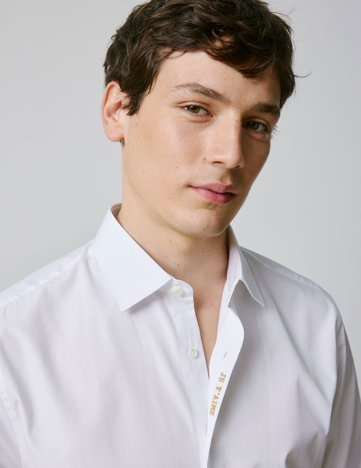 Unisex white "Je t'aime" shirt - Poplin - Figaret Collar#1