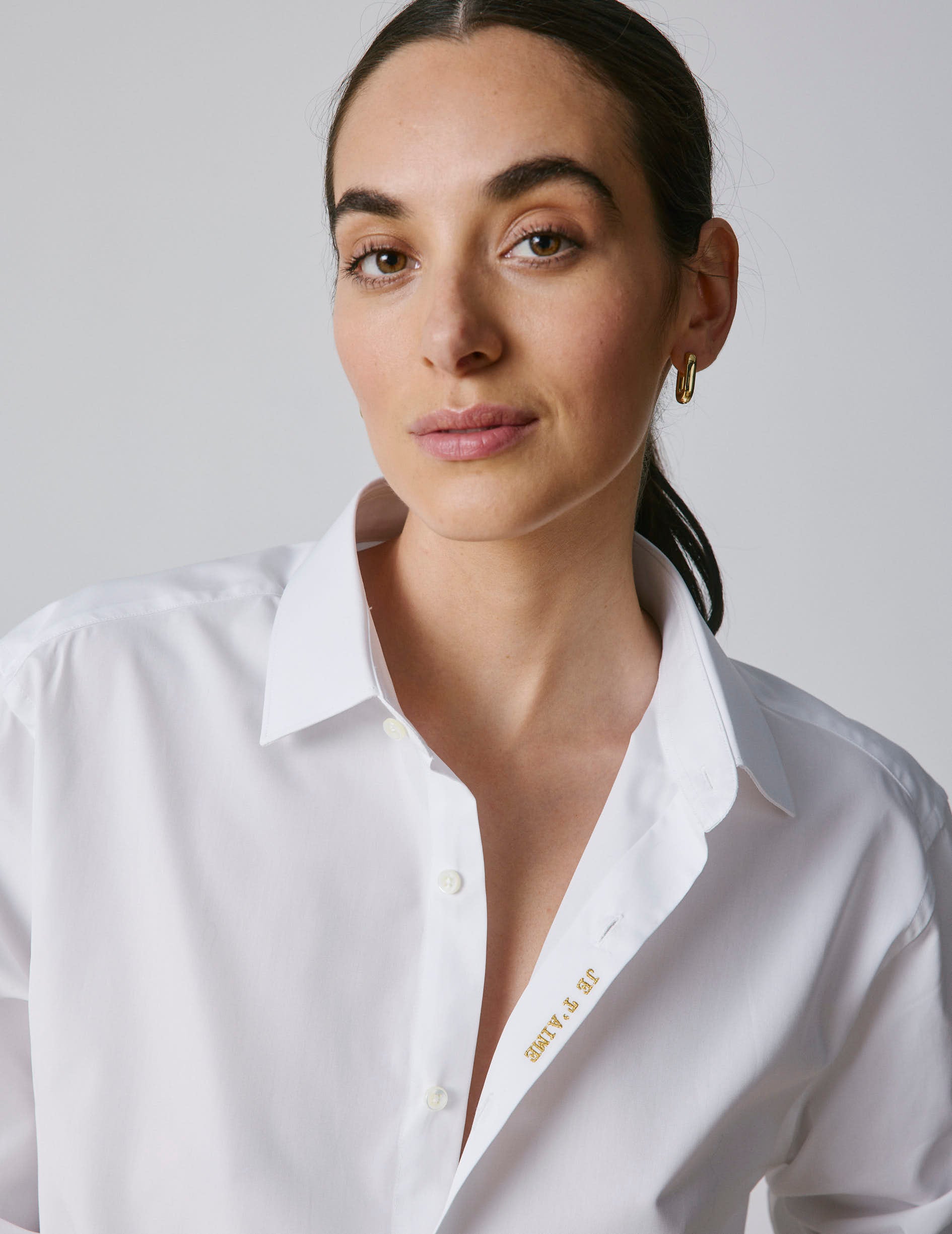 Unisex white "Je t'aime" shirt - Poplin - Figaret Collar