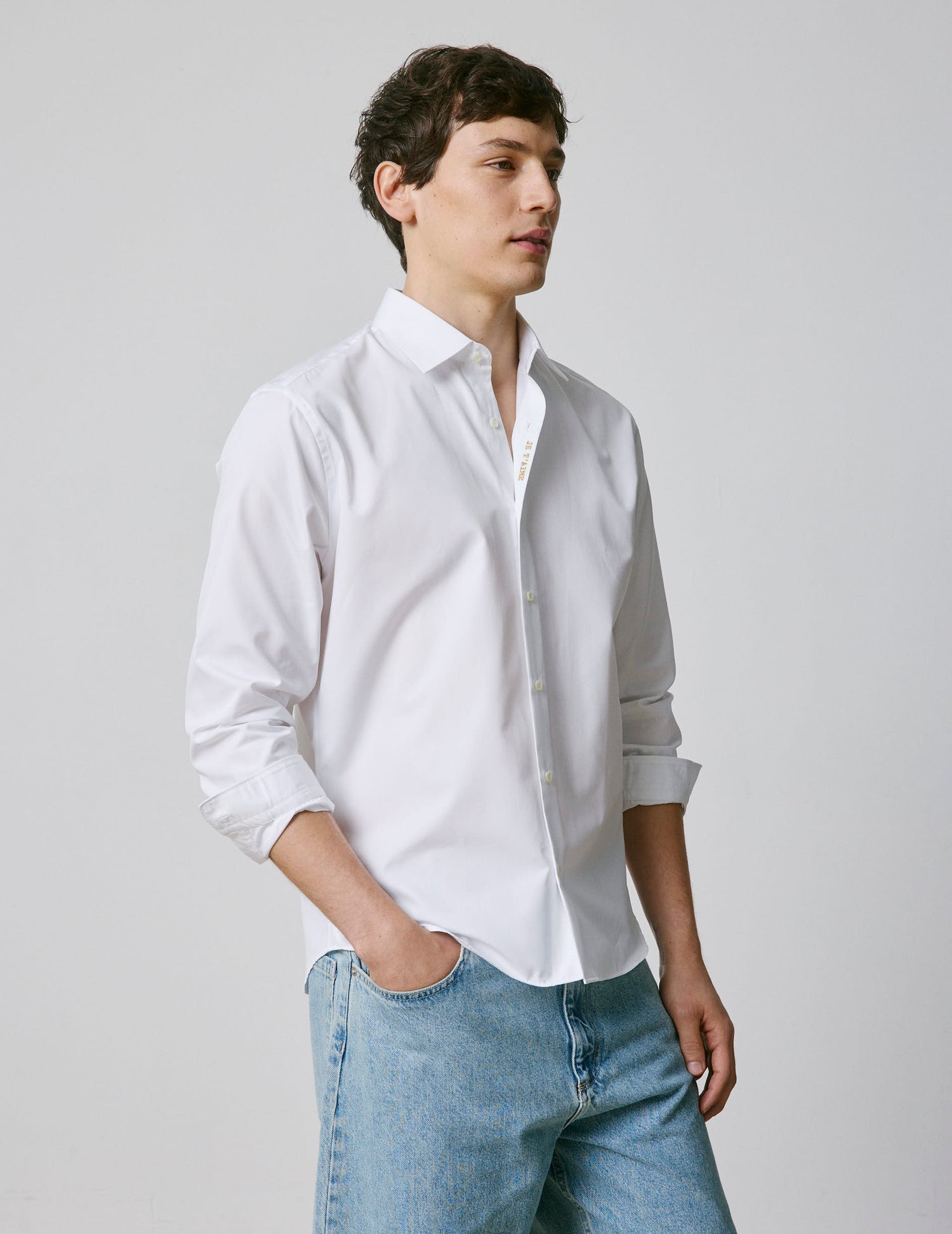 Unisex white "Je t'aime" shirt - Poplin - Figaret Collar#3