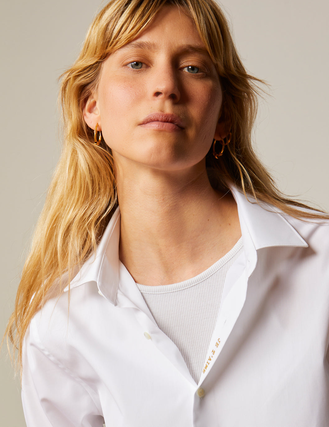 White "Je t'aime" shirt with gold embroidery - Poplin - Figaret Collar#2