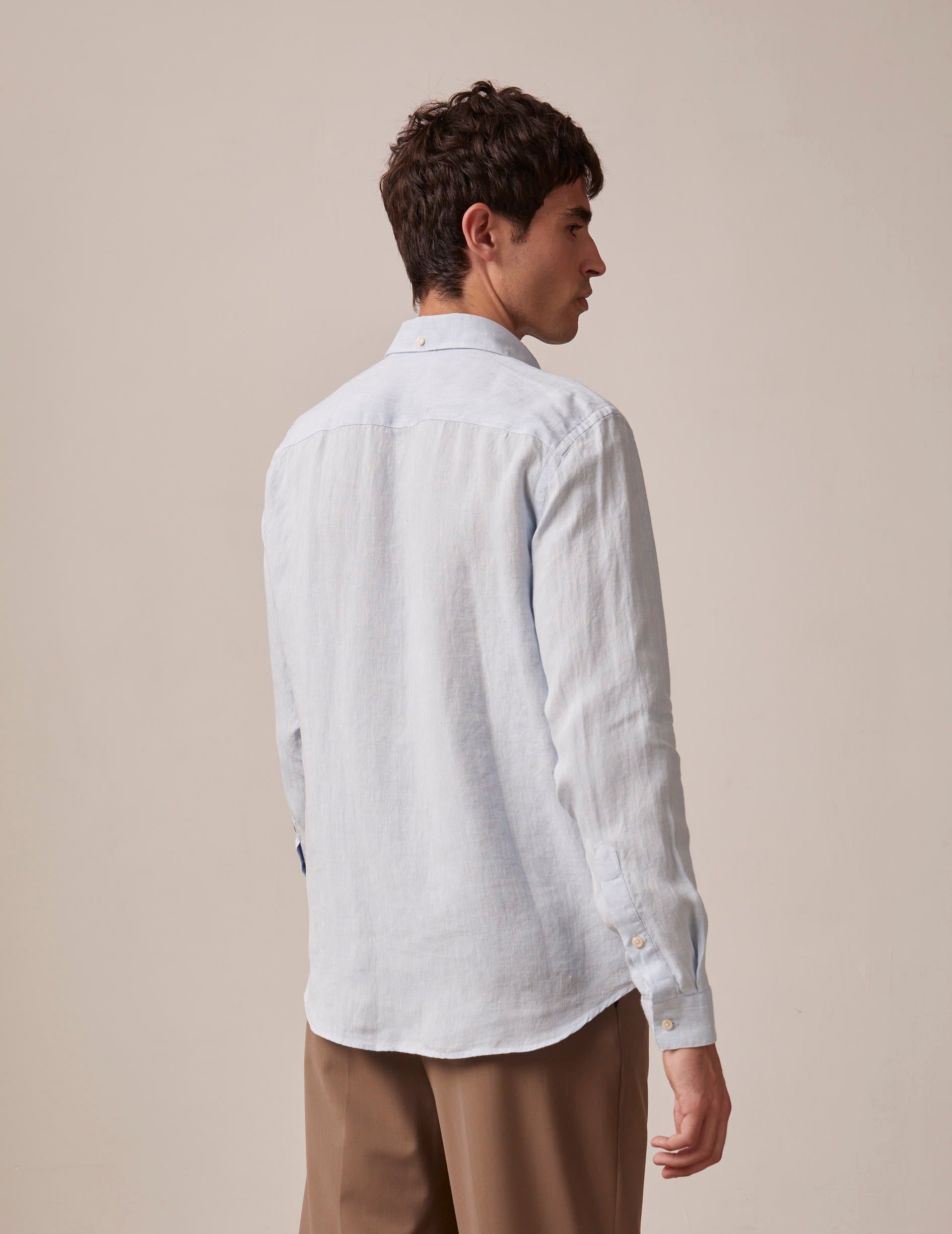 Aristote shirt in light blue linen - Linen - Italian Collar