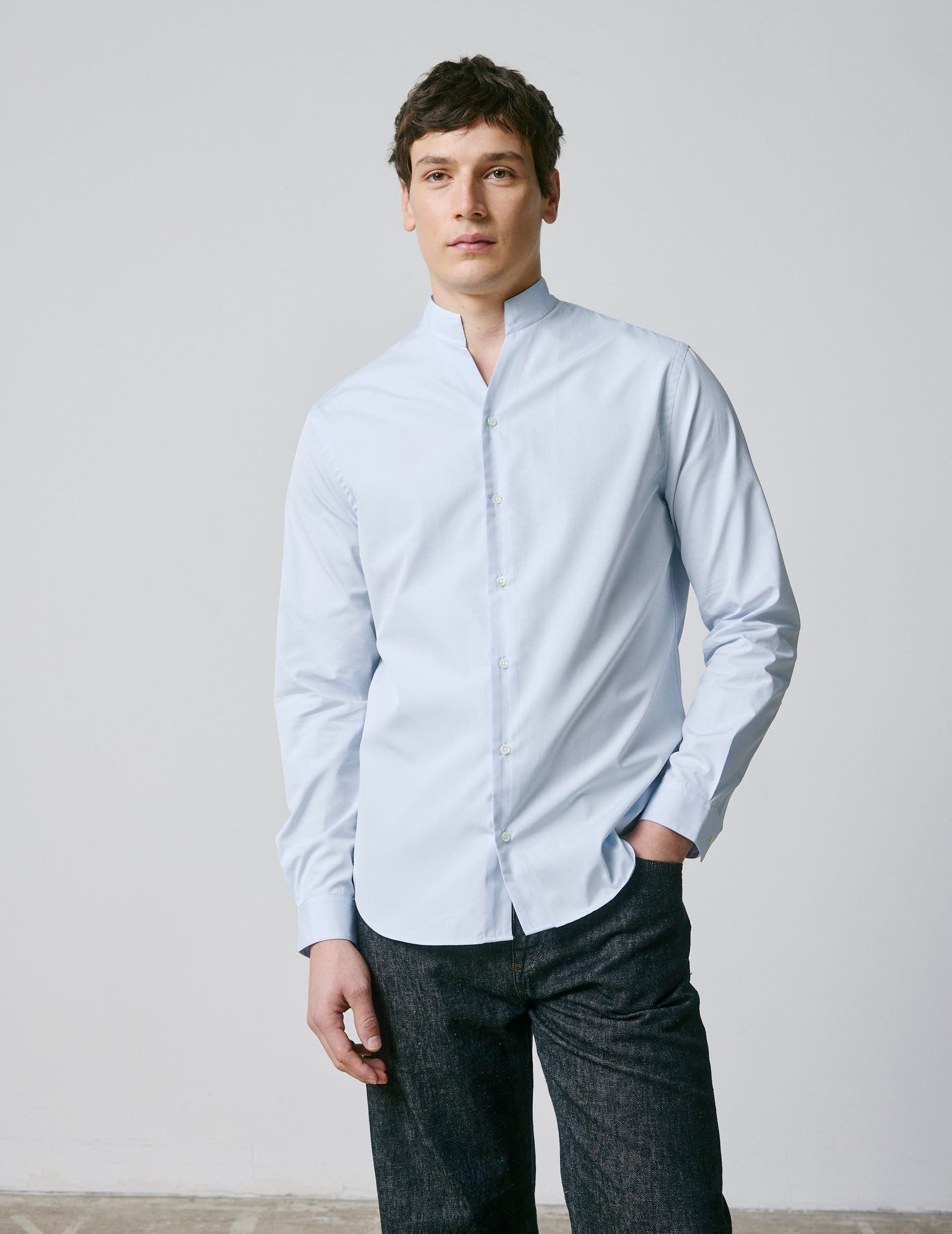 Carl blue shirt - Poplin - Open straight Collar