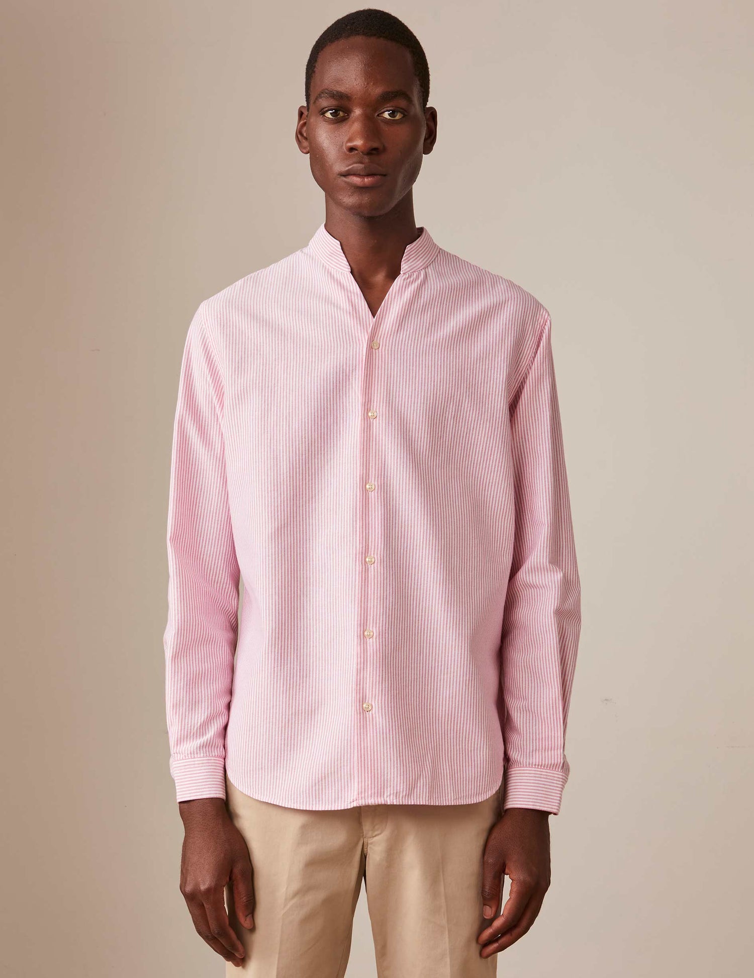 Pink striped Carl shirt - Oxford - Open straight Collar#3