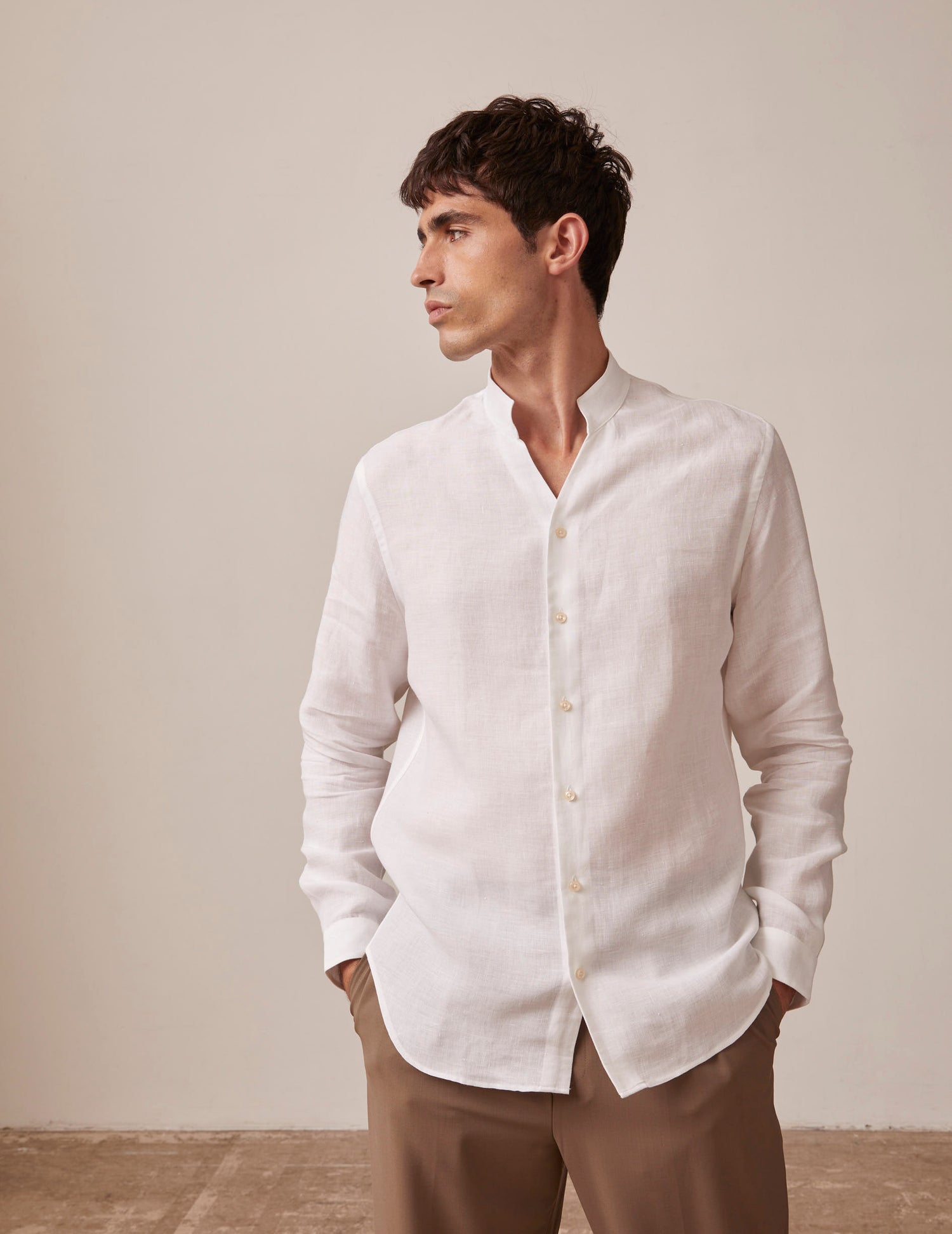 Carl white linen shirt - Linen - Open straight Collar#3