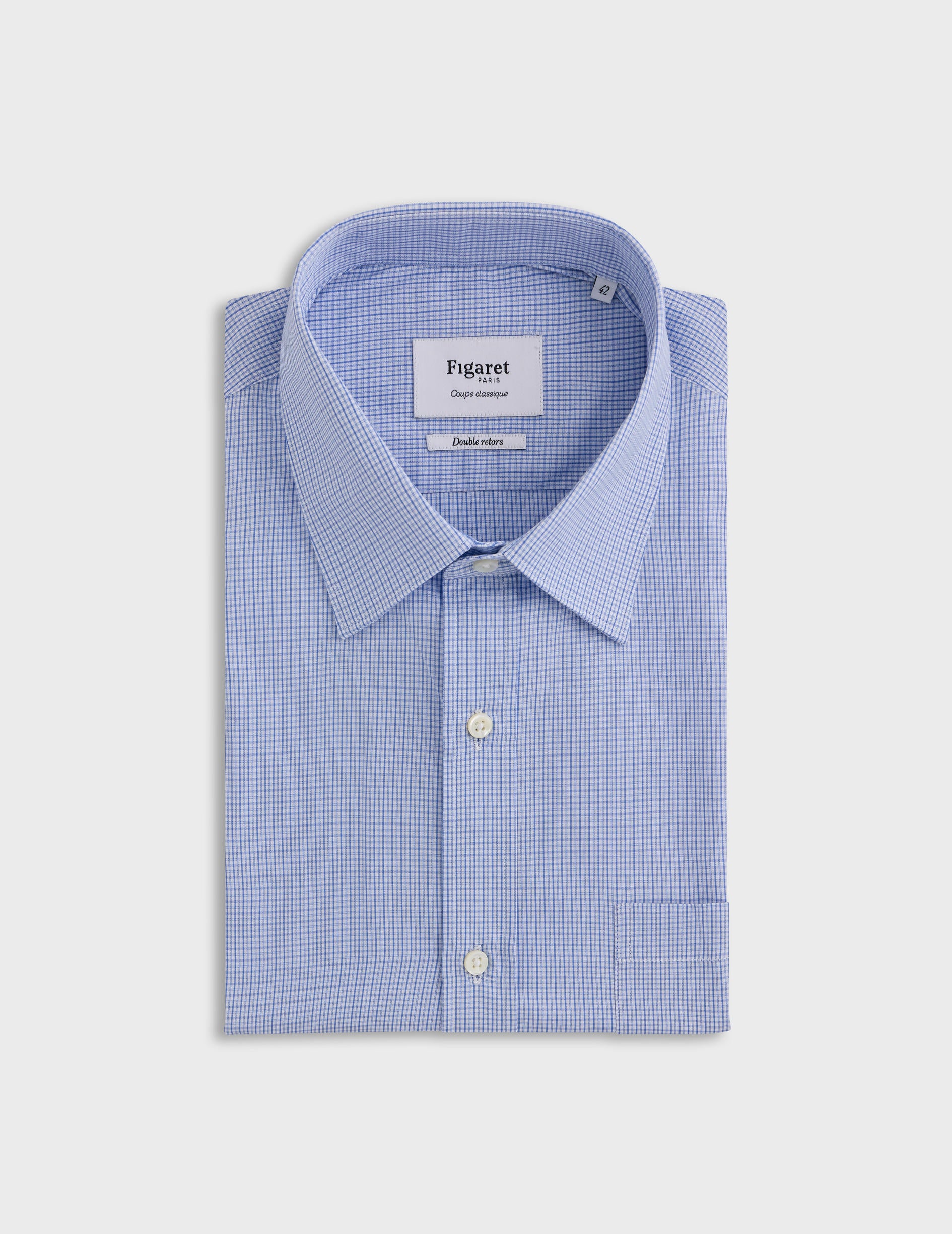 Classic blue checked shirt - Poplin - Figaret Collar