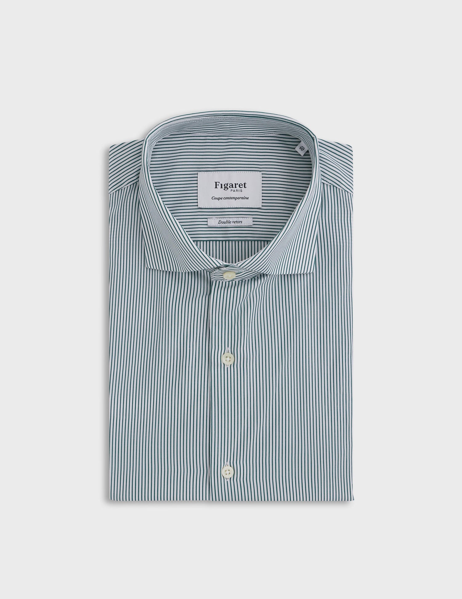 Semi-fitted green striped shirt - Poplin - Italian Collar