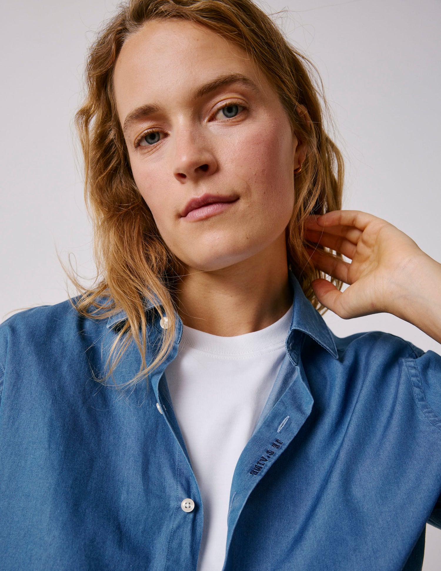 Unisex Blue denim "Je t'aime" shirt - Denim - Figaret Collar#9
