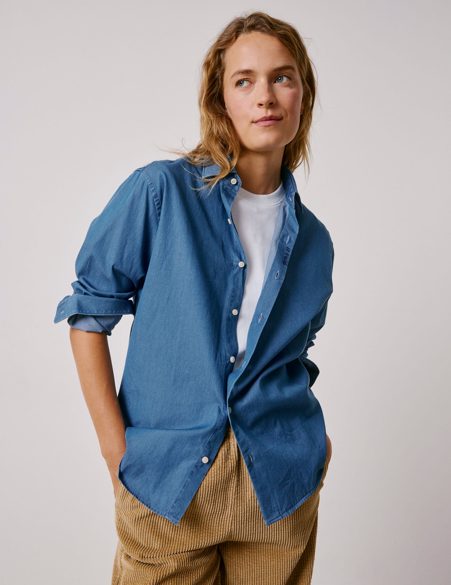 Unisex Blue denim "Je t'aime" shirt - Denim - Figaret Collar#7