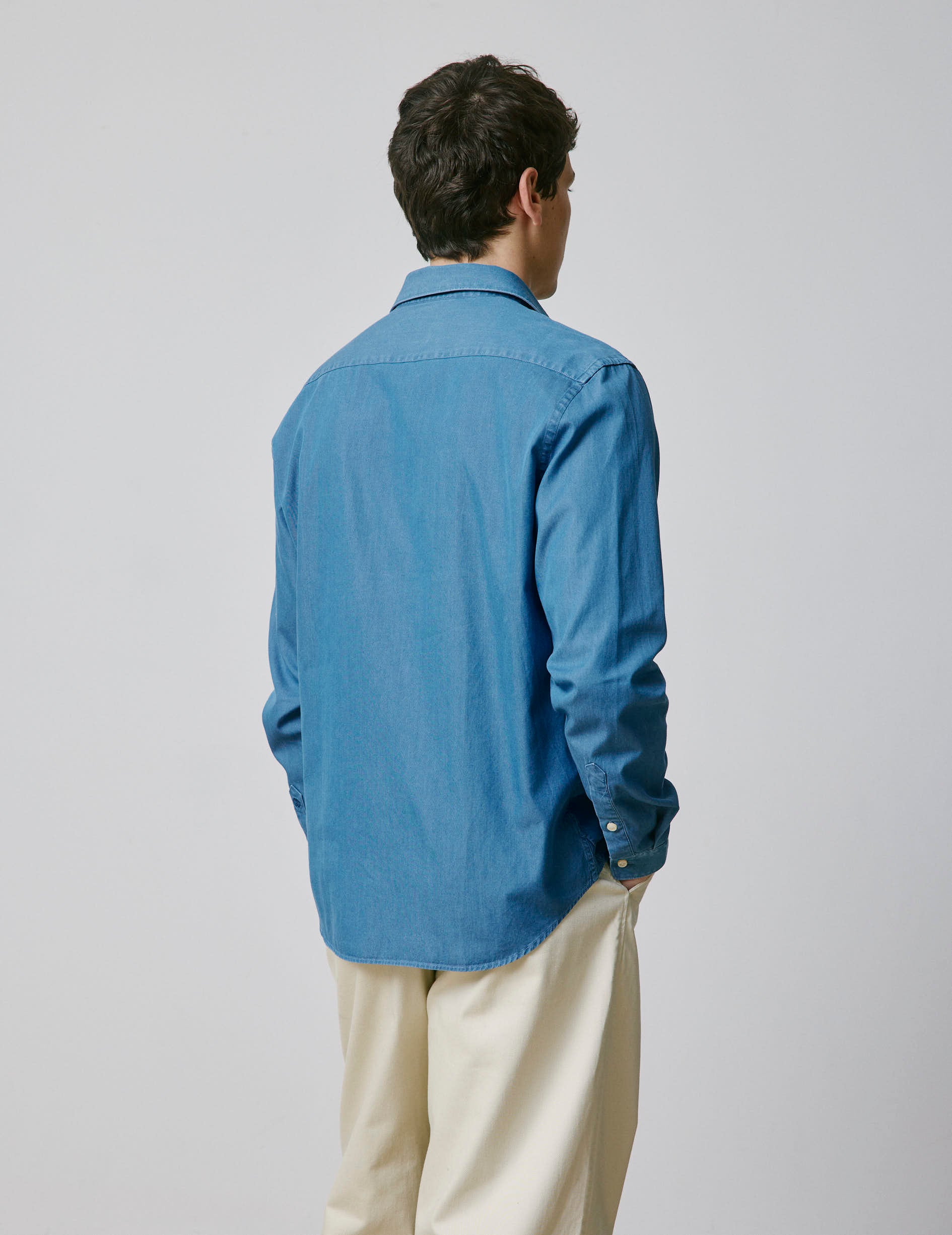 Unisex Blue denim "Je t'aime" shirt - Denim - Figaret Collar