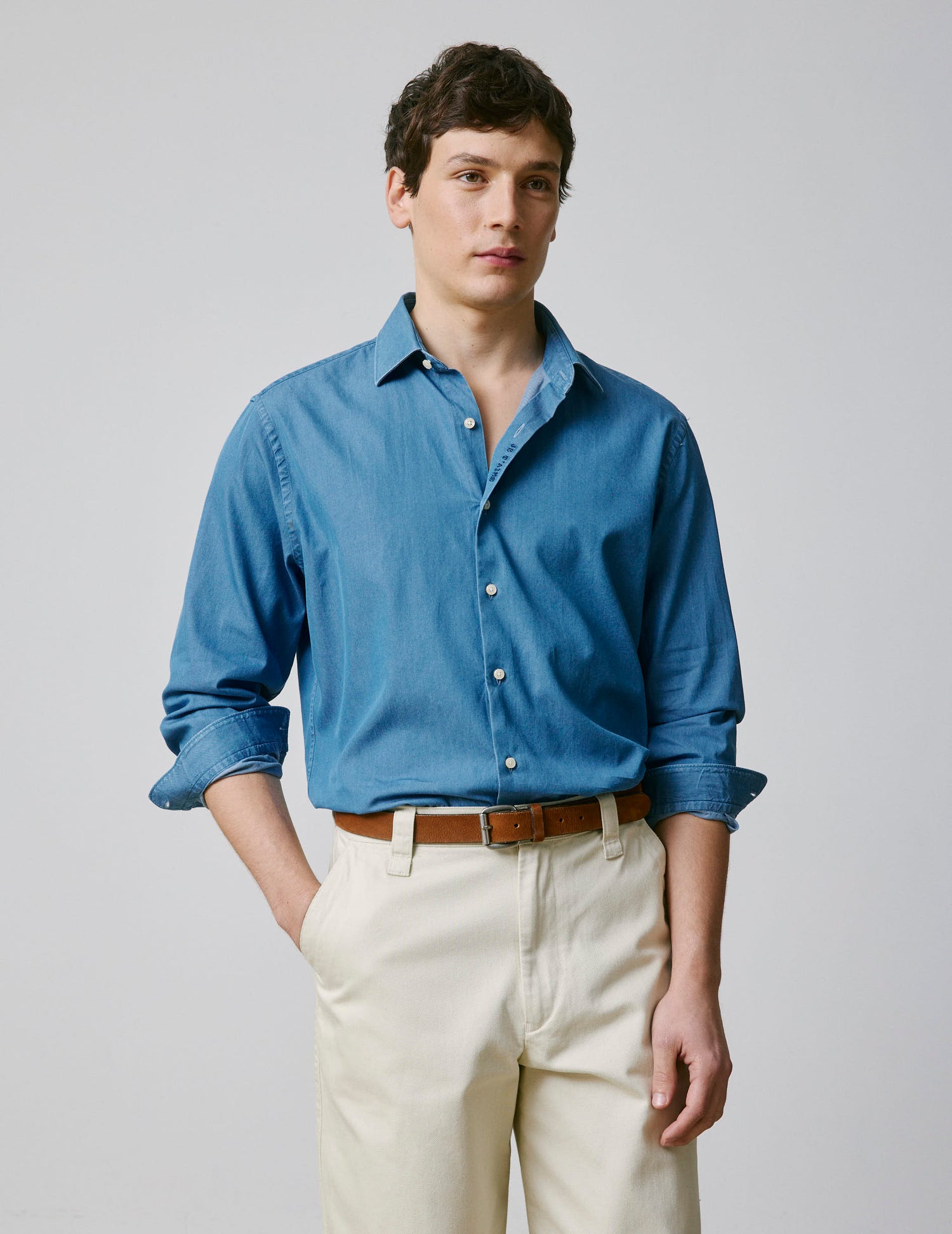 Unisex Blue denim "Je t'aime" shirt - Denim - Figaret Collar#5