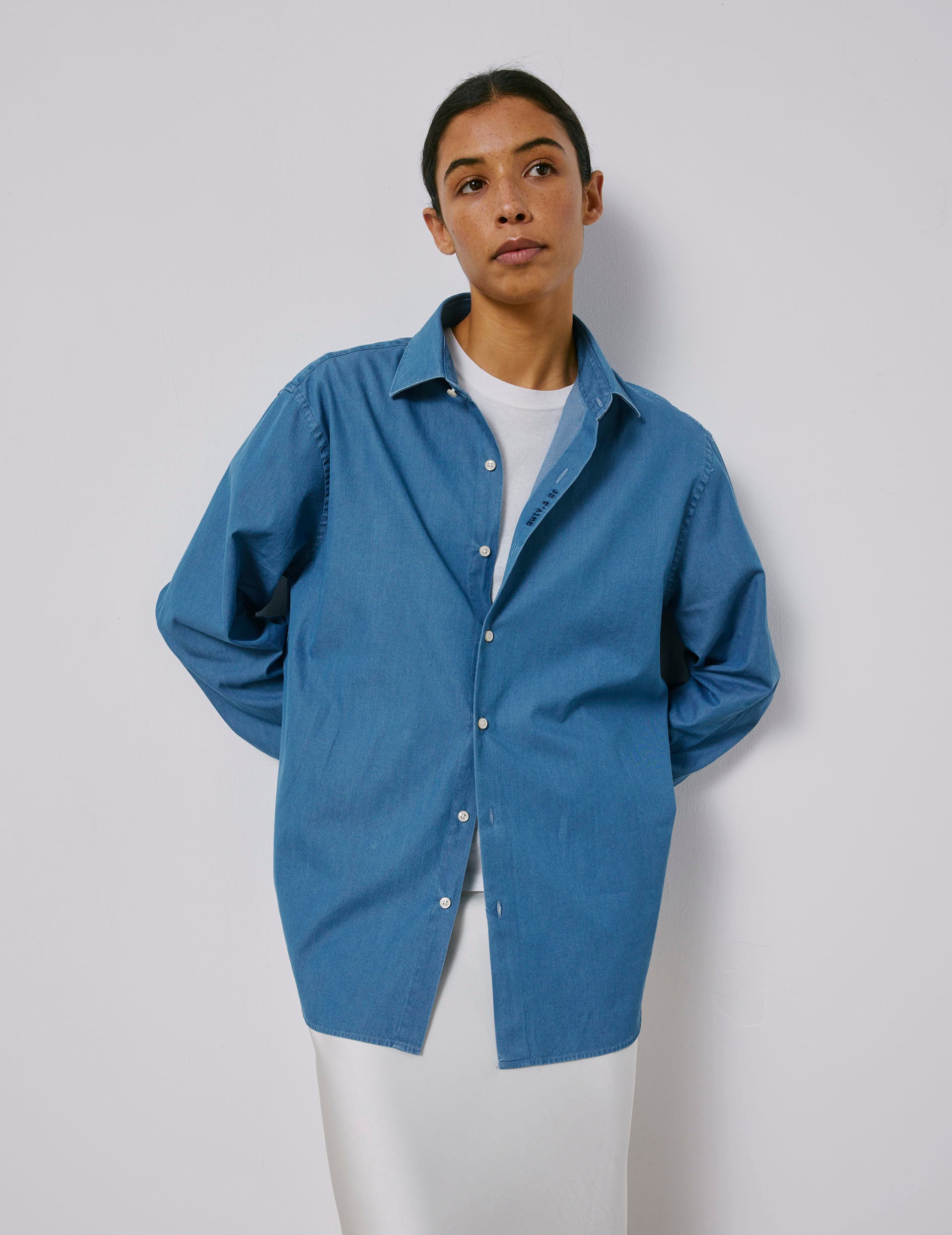 Unisex Blue denim "Je t'aime" shirt - Denim - Figaret Collar