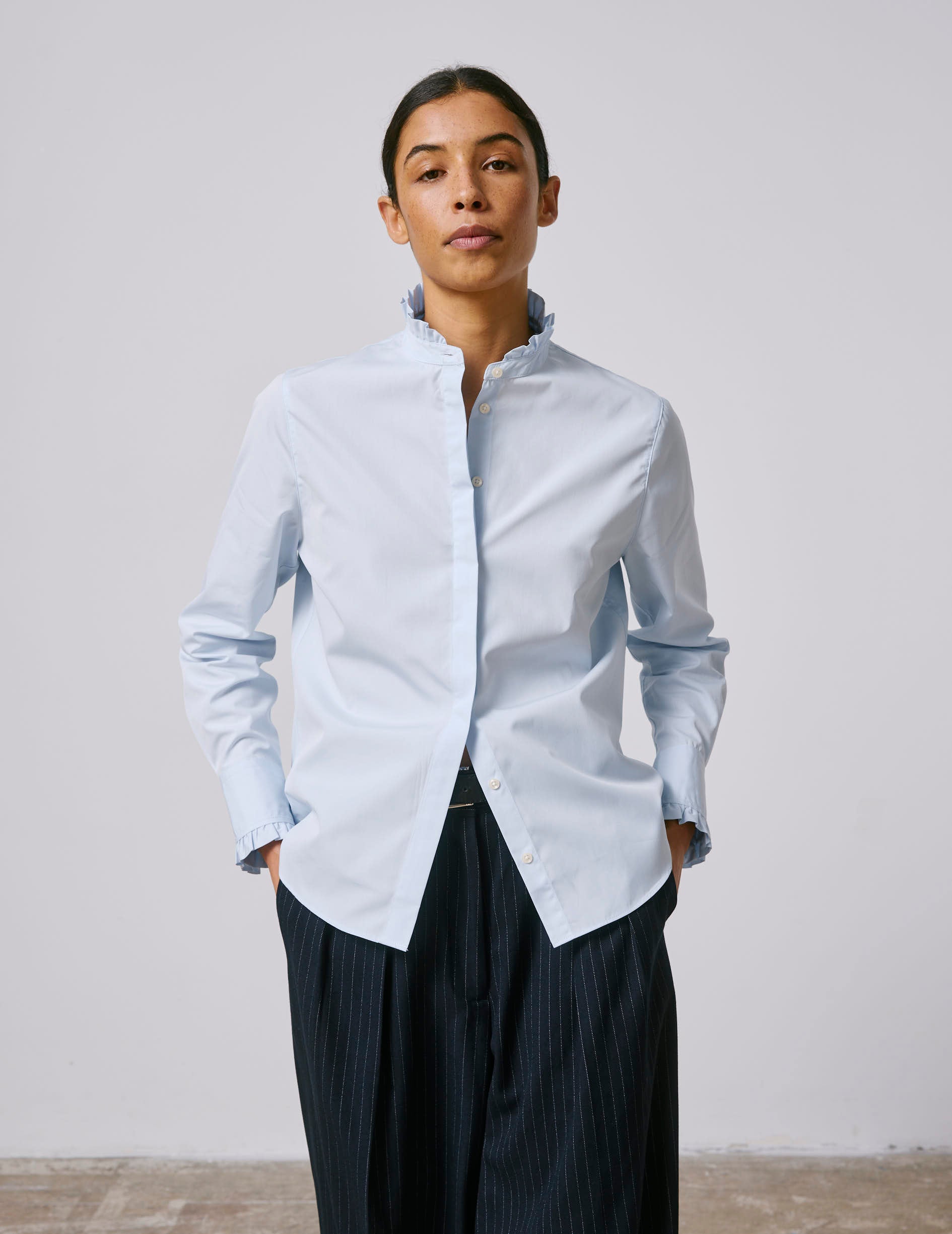 Blue Louison shirt with Hidden buttons placket