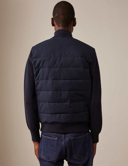 Bi-material navy wool and cotton Elie jacket