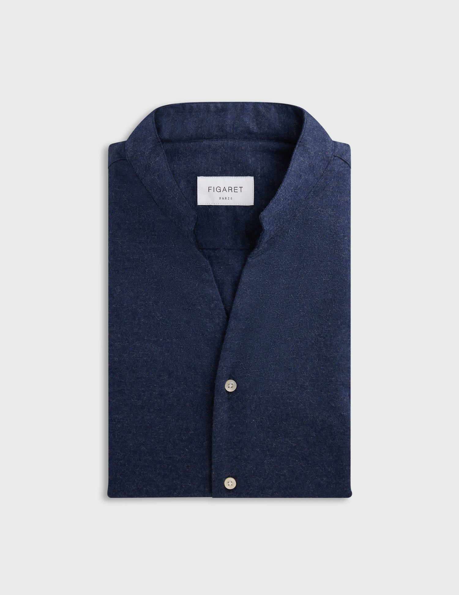 Carl shirt in navy blue cotton cashmere - Flannel - Open straight Collar#4