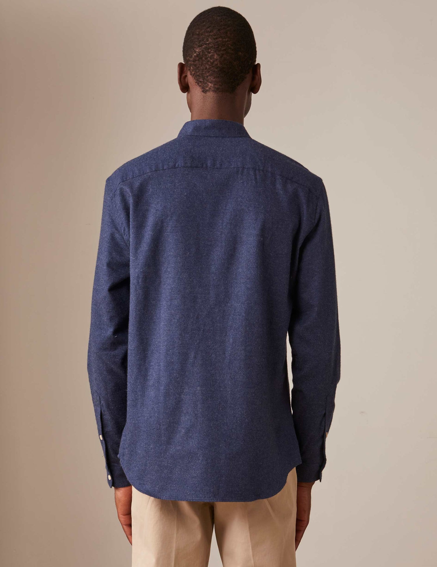 Carl shirt in navy blue cotton cashmere - Flannel - Open straight Collar#2