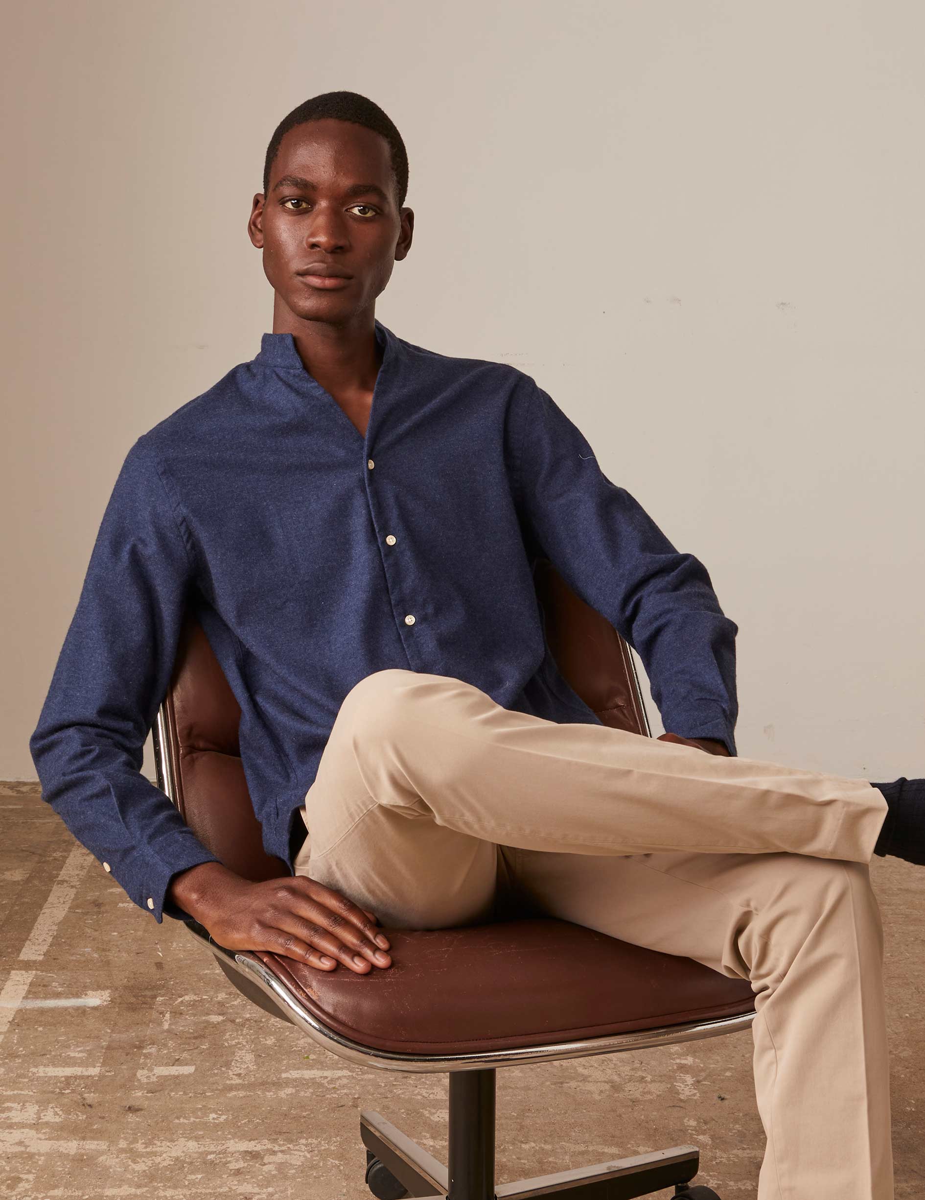 Carl shirt in navy blue cotton cashmere