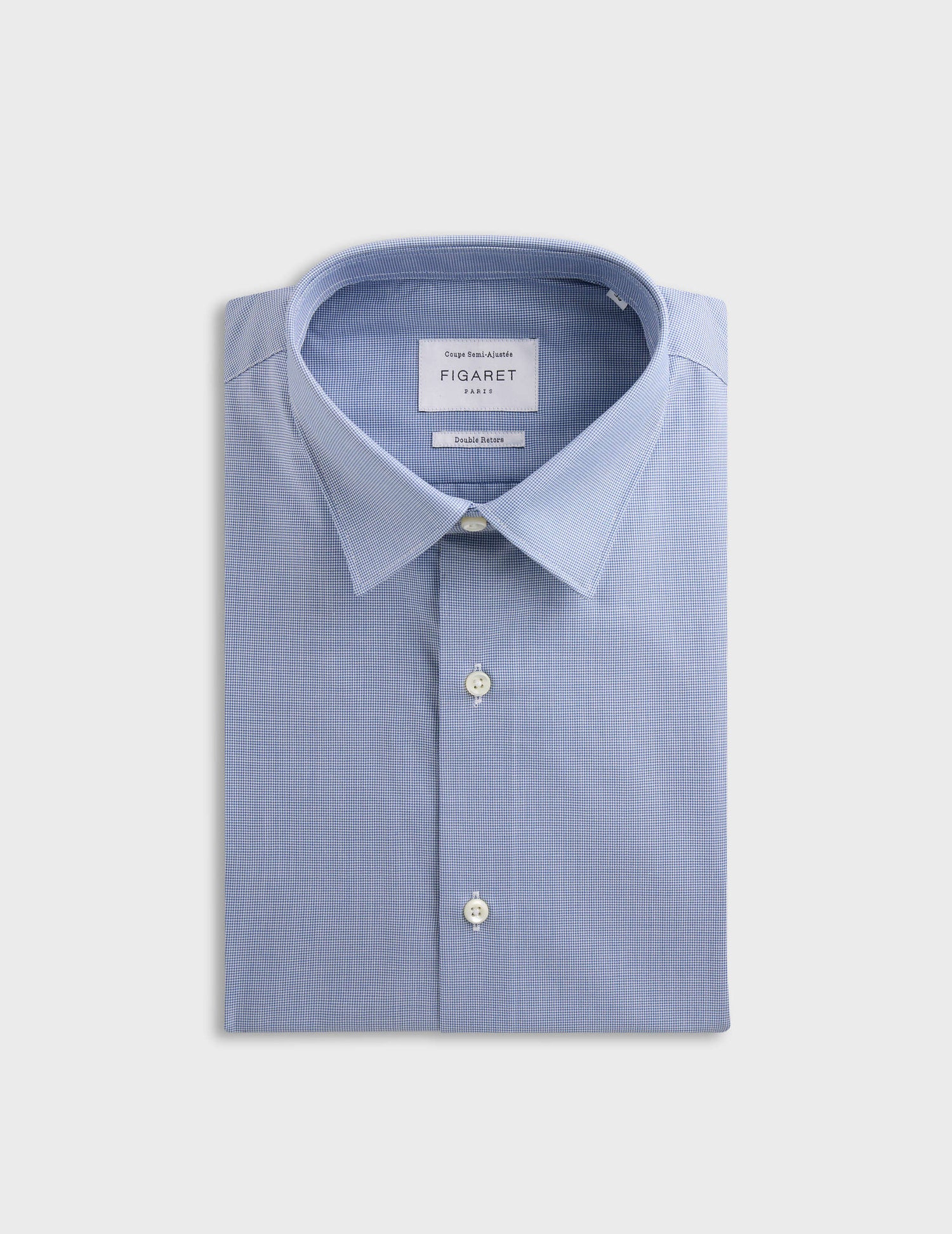 Semi-fitted blue shirt - Poplin - Figaret Collar