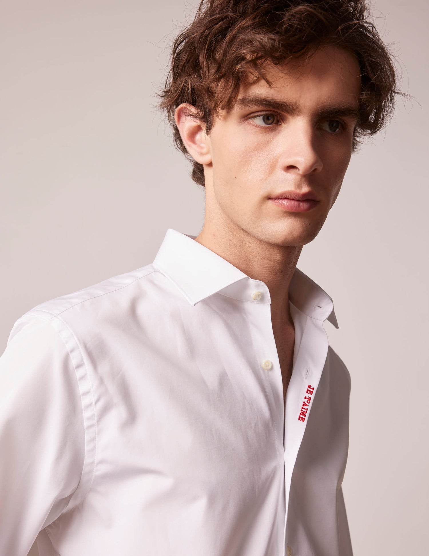 Unisex white "Je t'aime" shirt - Poplin - Figaret Collar