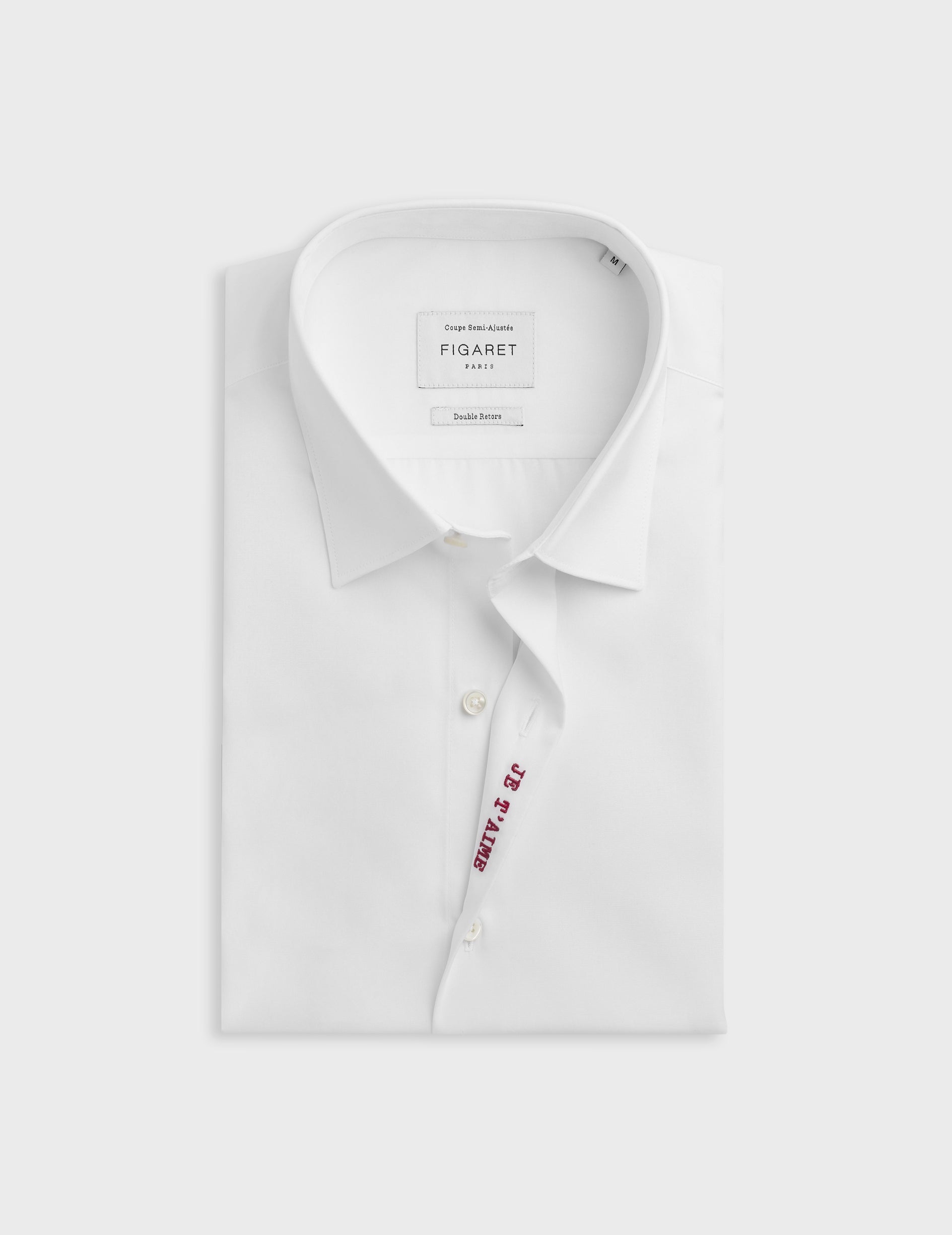 White "Je t'aime" shirt with red embroidery - Poplin - Figaret Collar