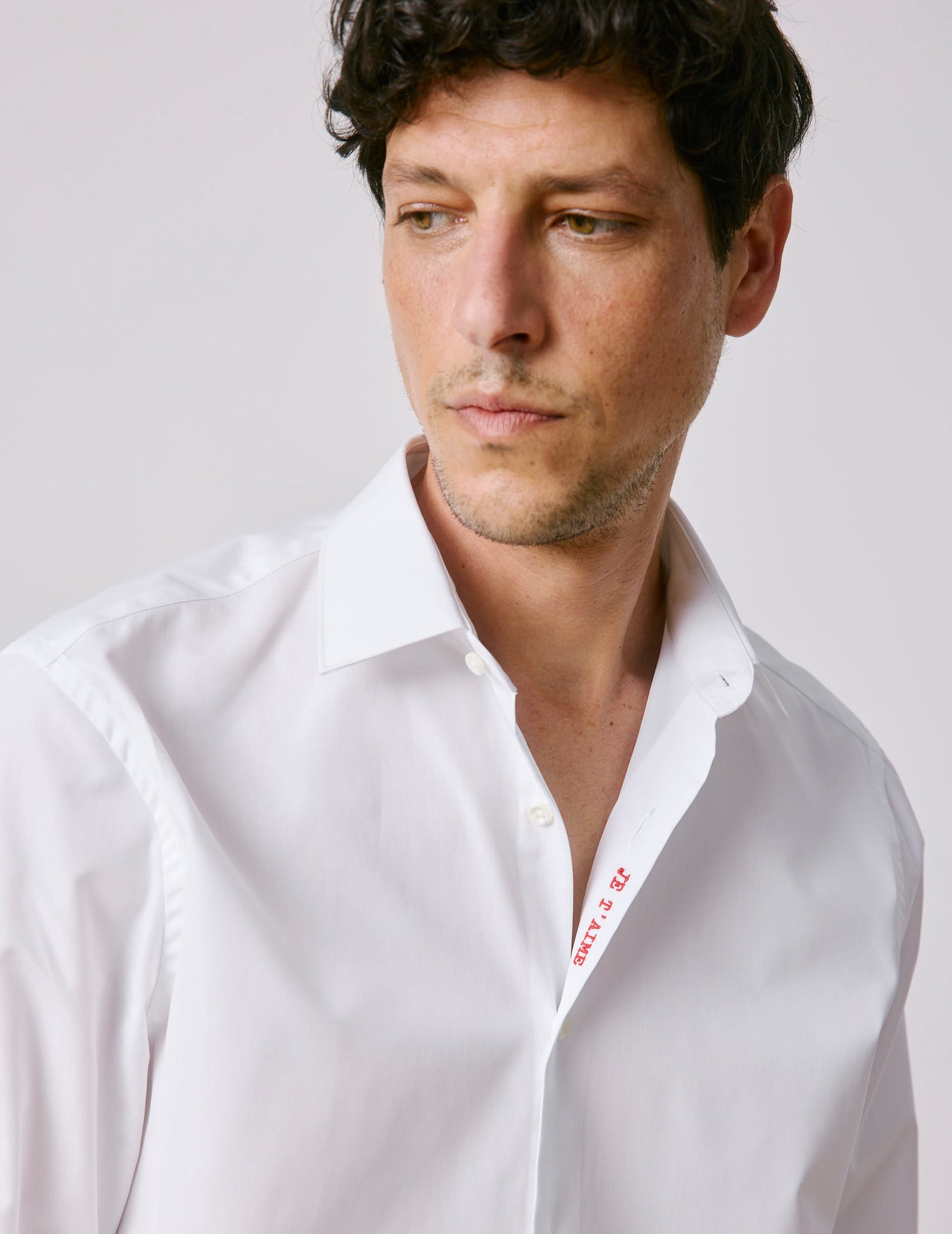 Unisex white "Je t'aime" shirt - Poplin - Figaret Collar#5