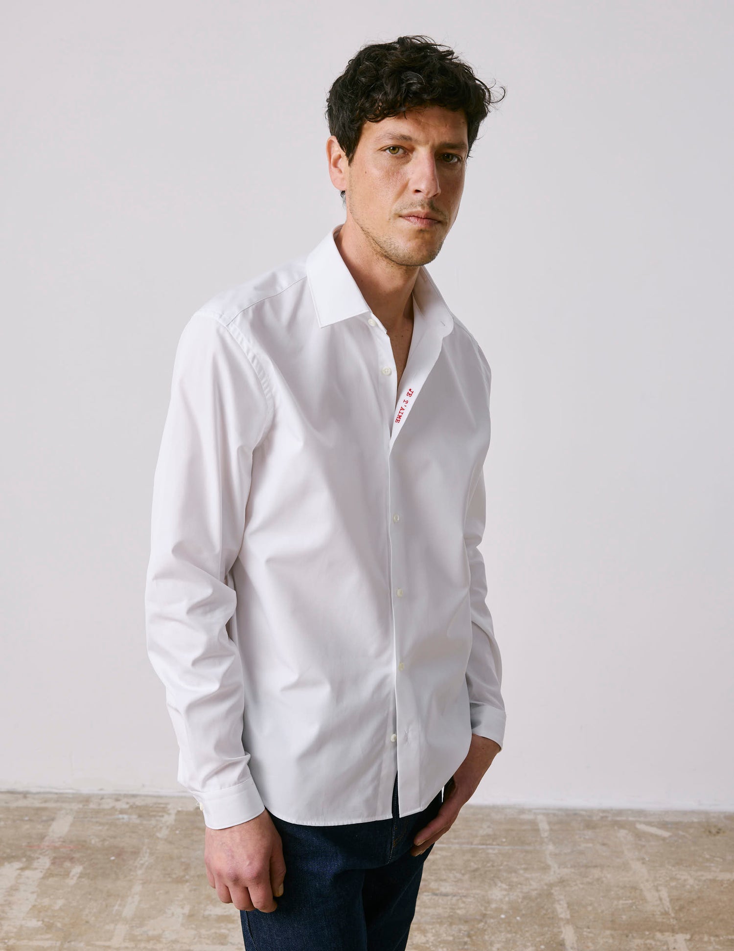 Unisex white "Je t'aime" shirt - Poplin - Figaret Collar#3