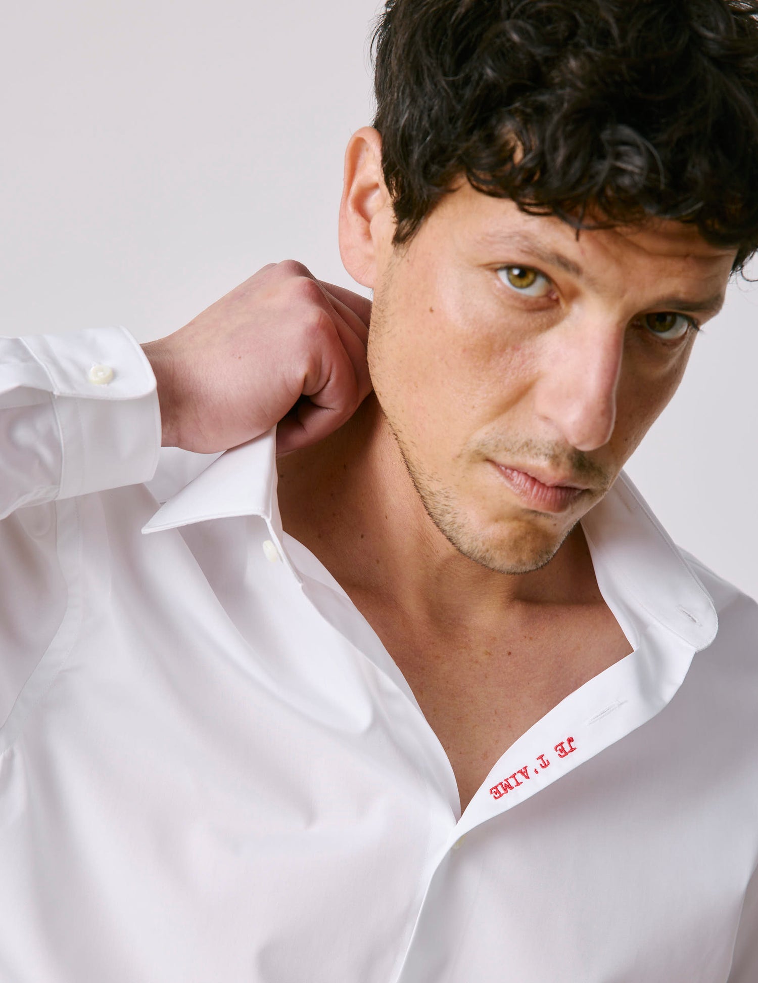 Unisex white "Je t'aime" shirt - Poplin - Figaret Collar