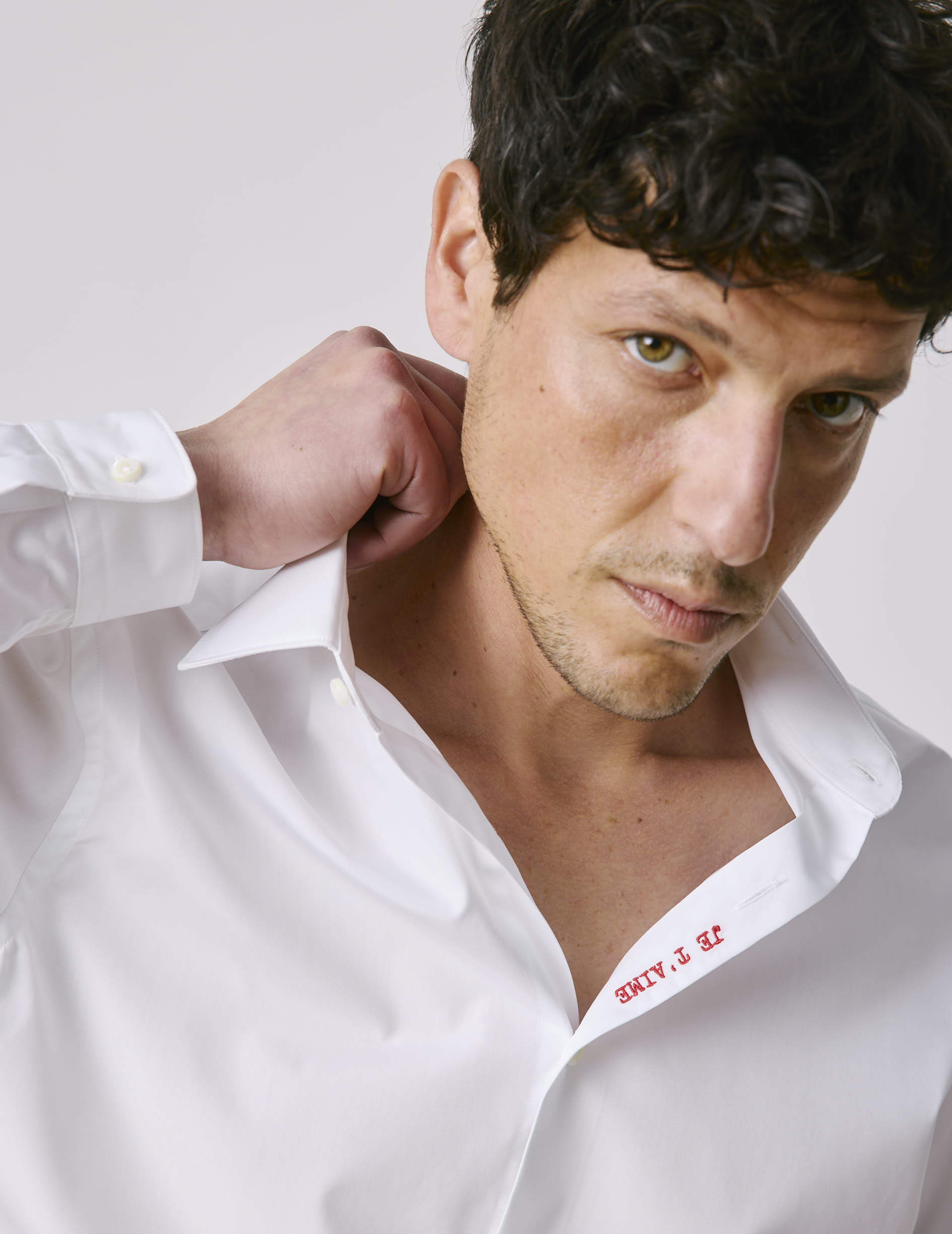 Unisex white "Je t'aime" shirt - Poplin - Figaret Collar