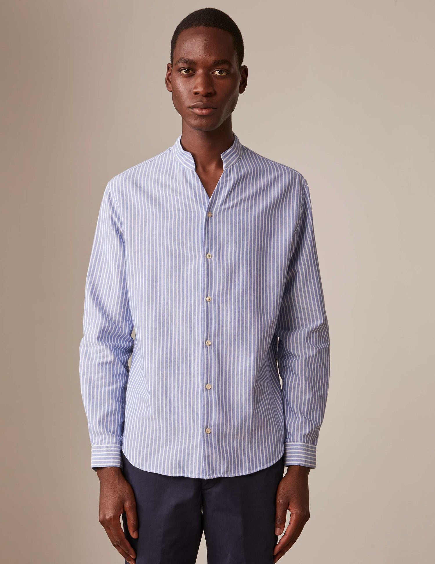 Blue striped Carl shirt - Oxford - Open straight Collar#3