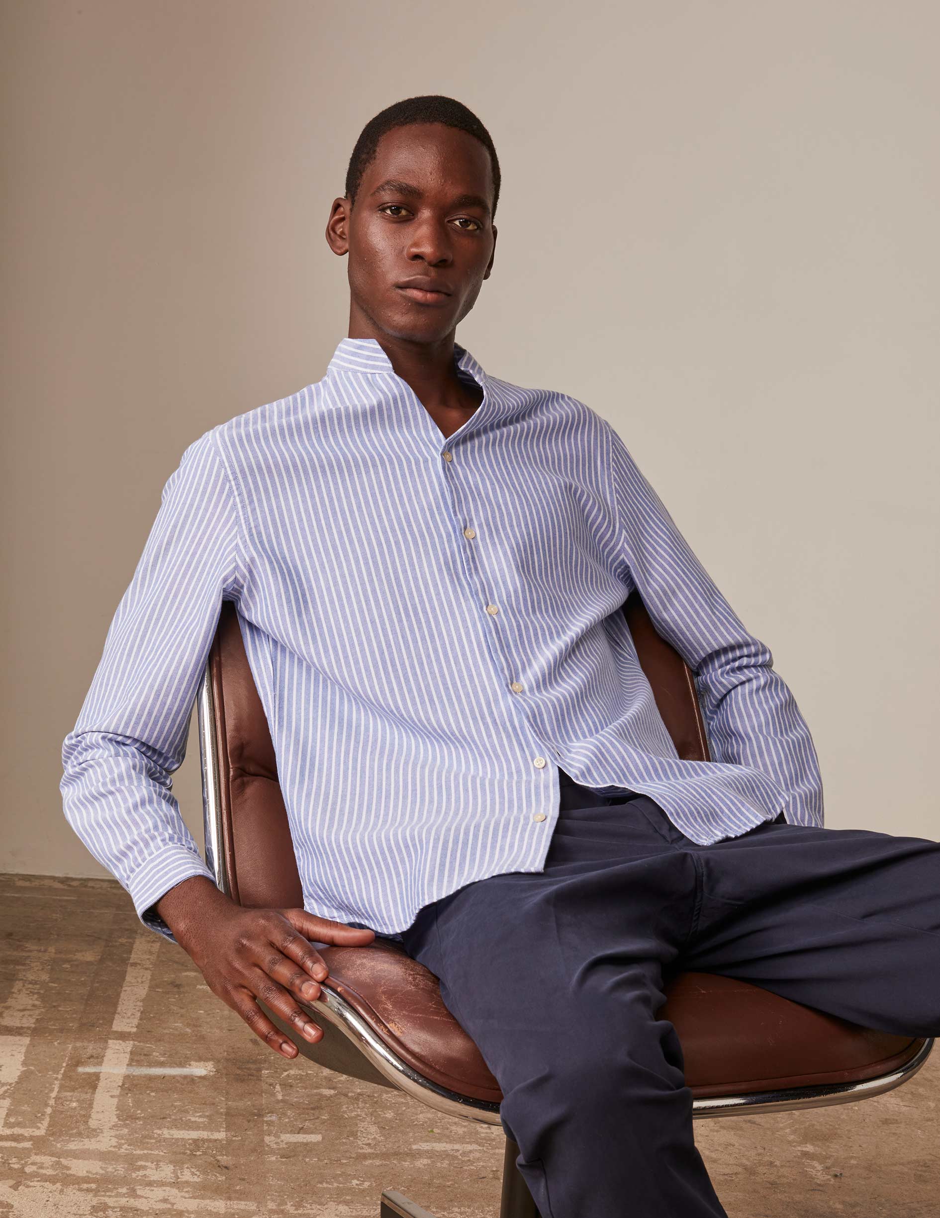 Blue striped Carl shirt - Oxford - Open straight Collar