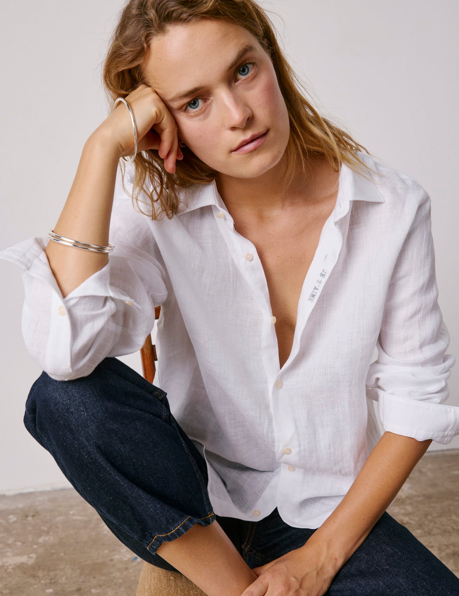 Unisex White linen "Je t'aime" shirt - Linen - Figaret Collar#8