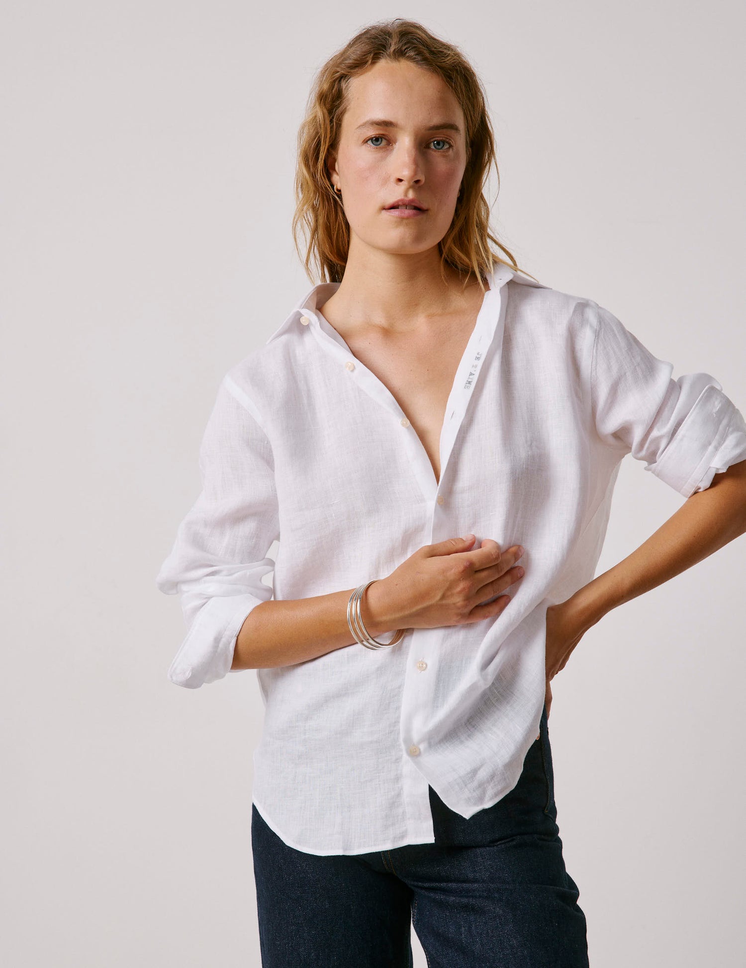 Unisex White linen "Je t'aime" shirt - Linen - Figaret Collar#5