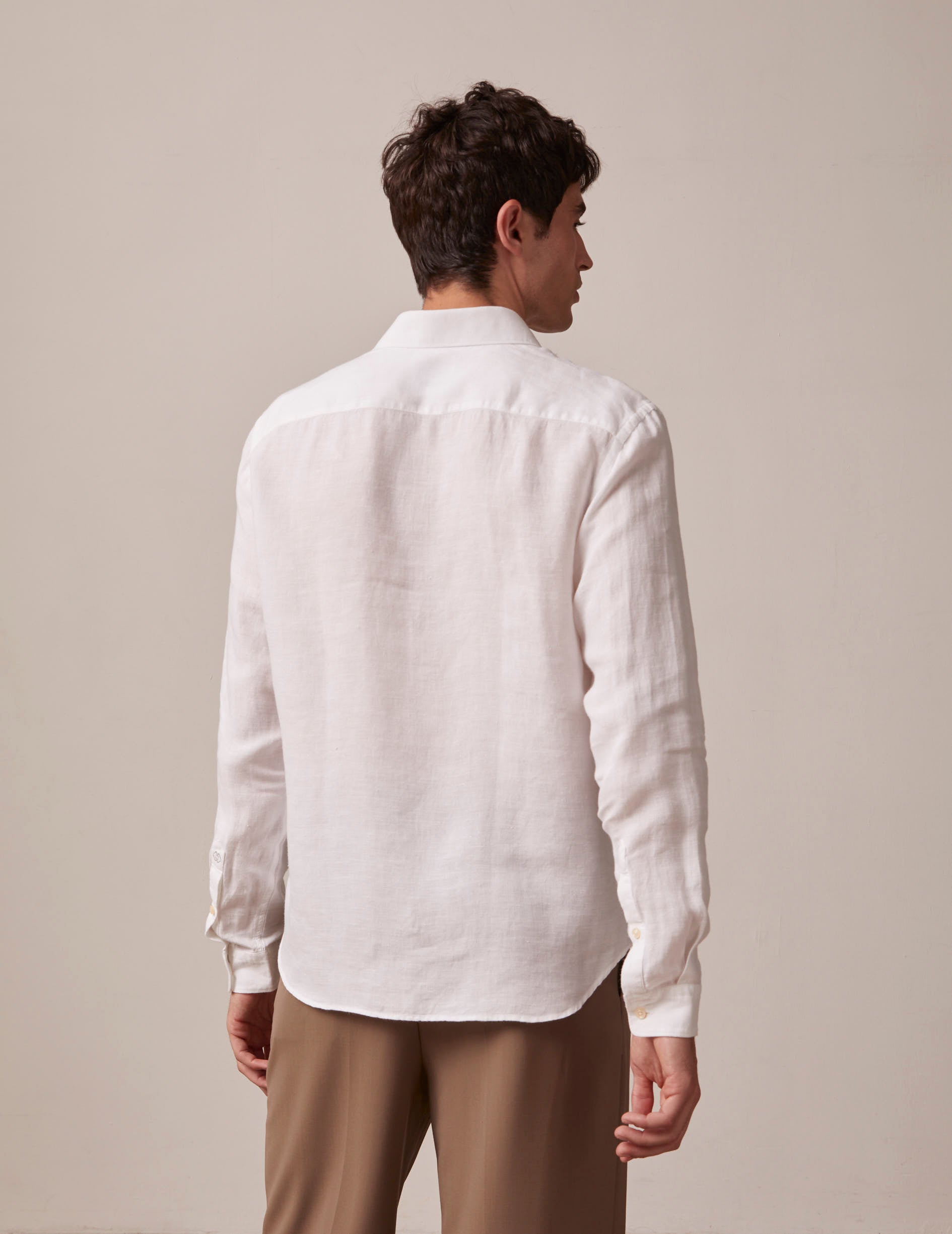 White linen "Je t'aime" shirt with grey embroidery - Linen - Figaret Collar