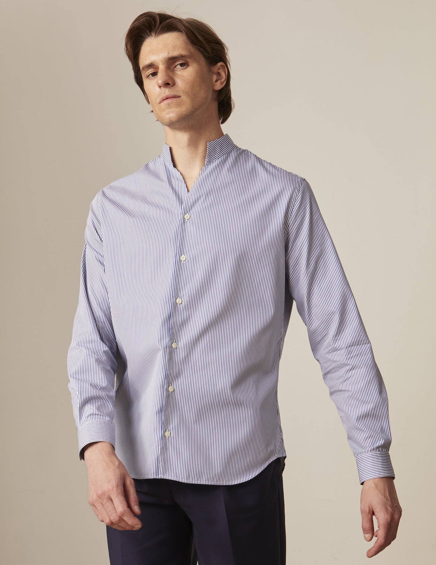 Blue striped Carl shirt - Poplin - Open straight Collar