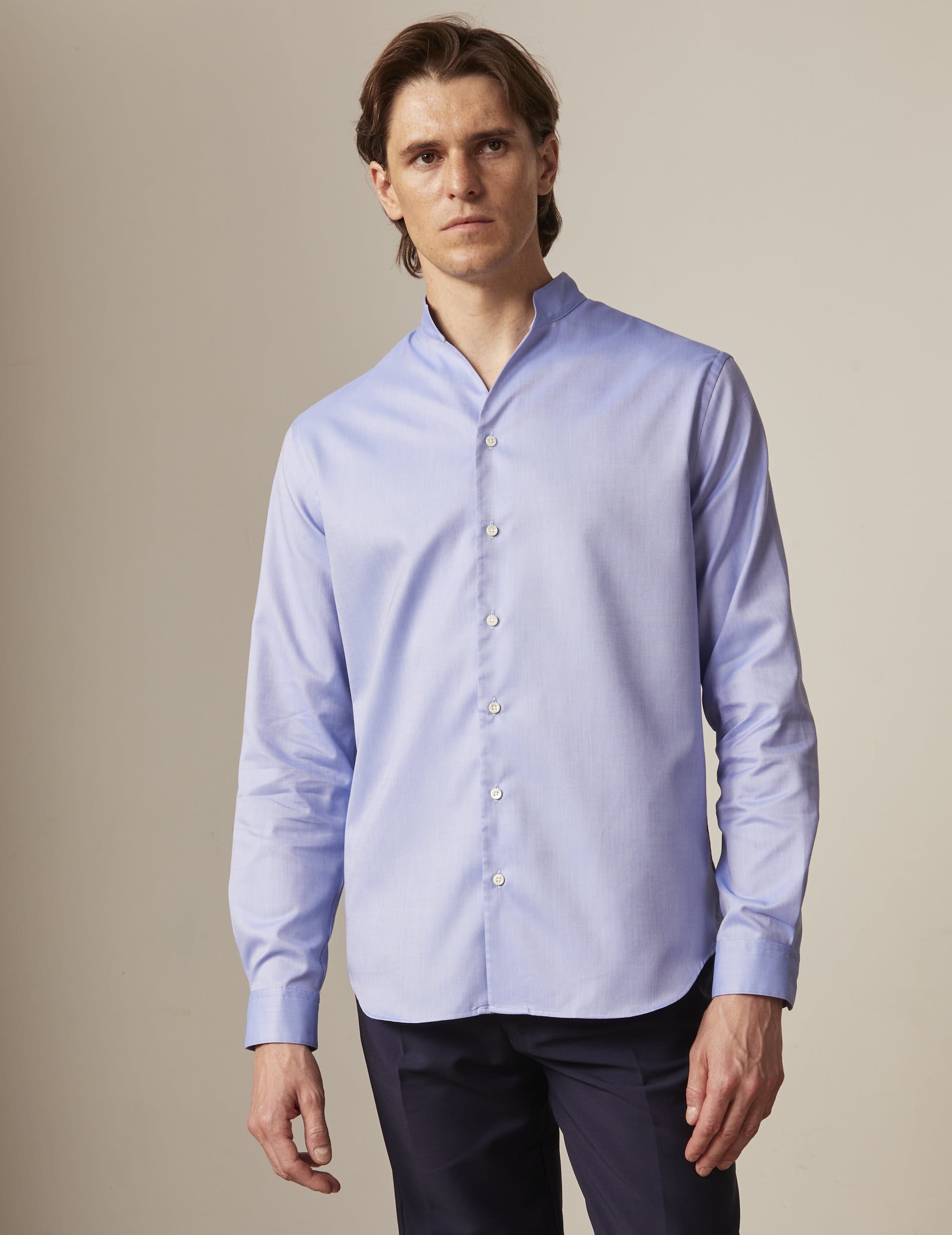 Blue Carl wrinkle-free shirt - Pin point - Open straight Collar