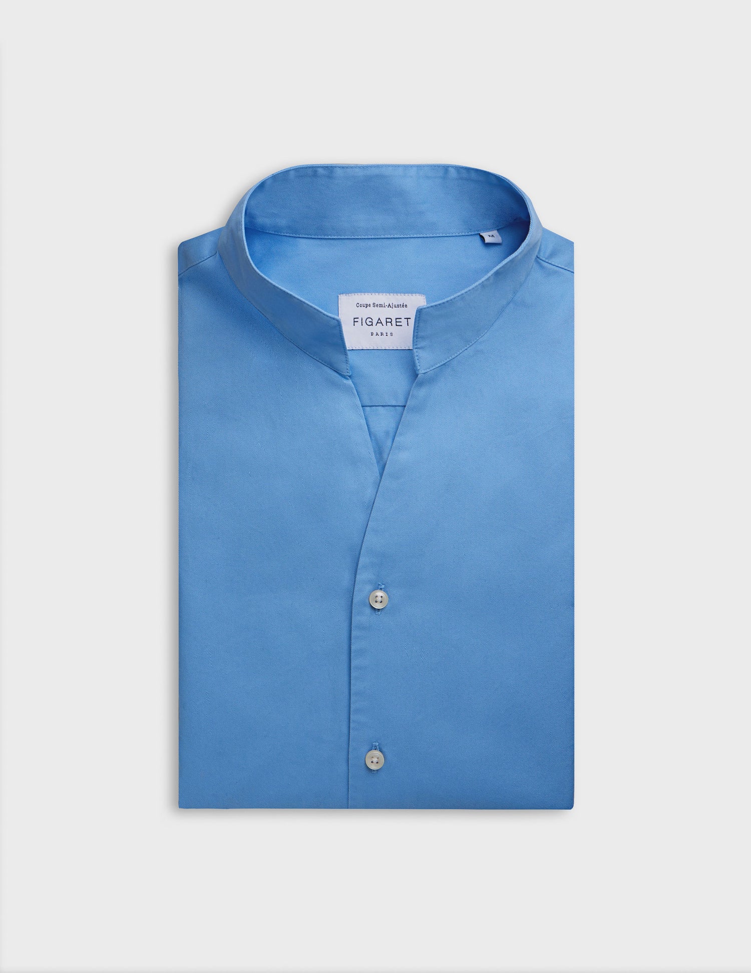 Chemise carl bleue - Twill - Col Droit ouvert