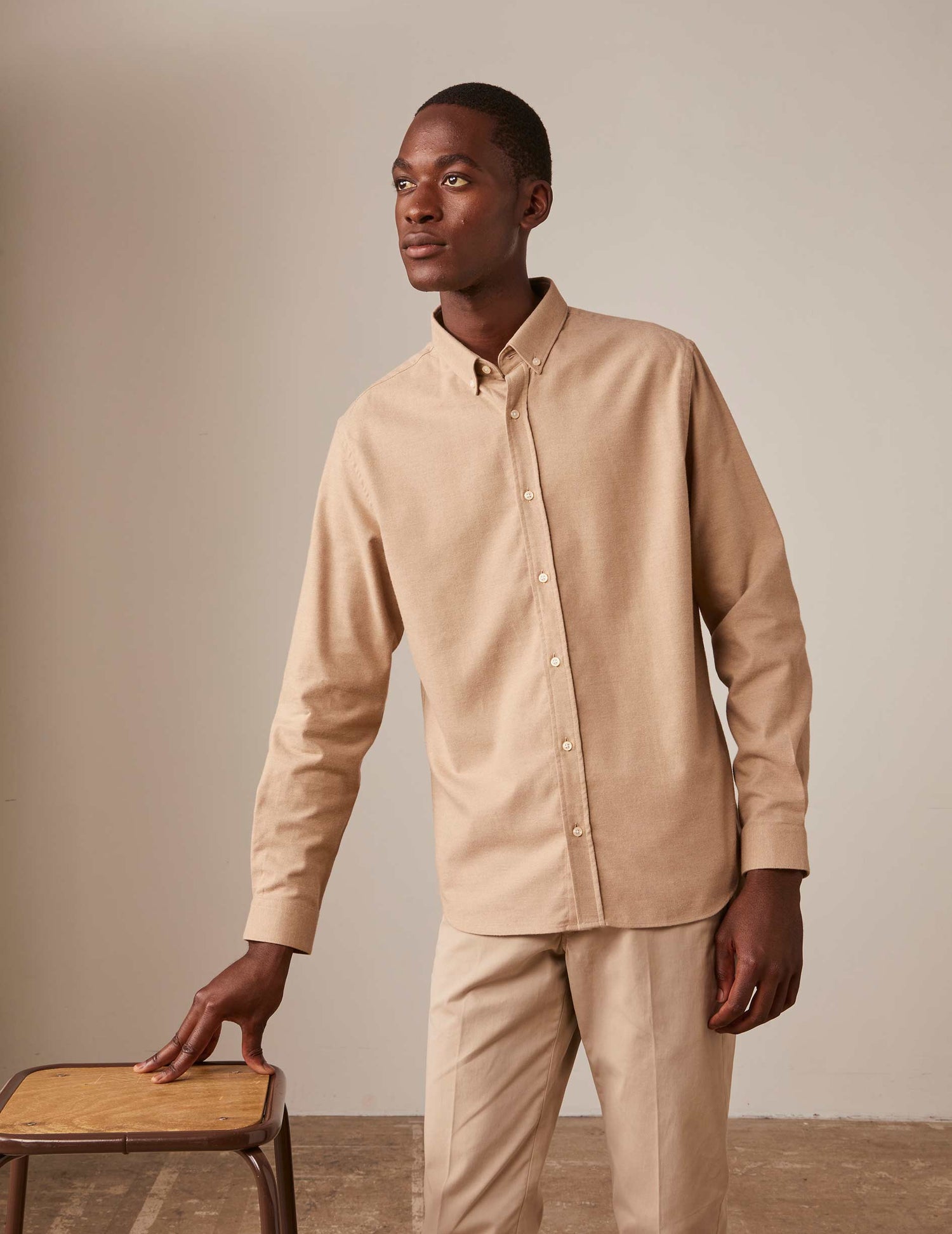 Beige cotton cashmere Gaspard shirt - Flannel - American Collar