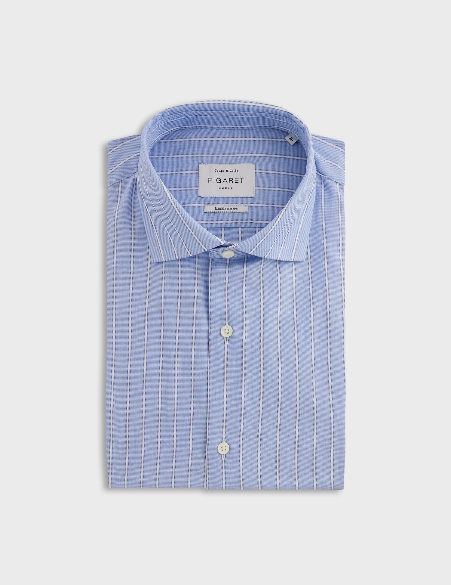 Fitted blue striped shirt - Poplin - Italian Collar - French Cuffs