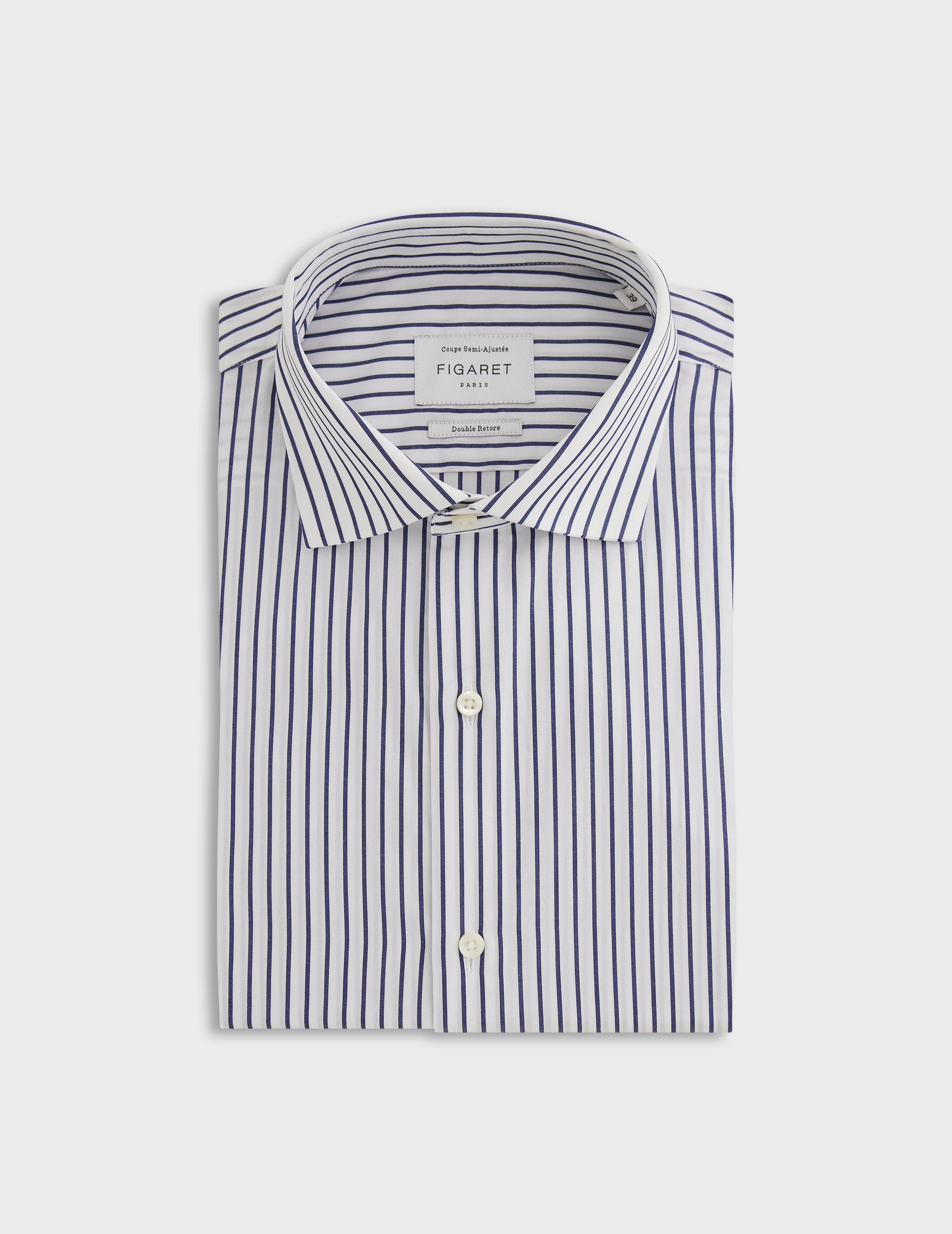 Semi-fitted navy striped shirt - Poplin - Italian Collar - French Cuffs