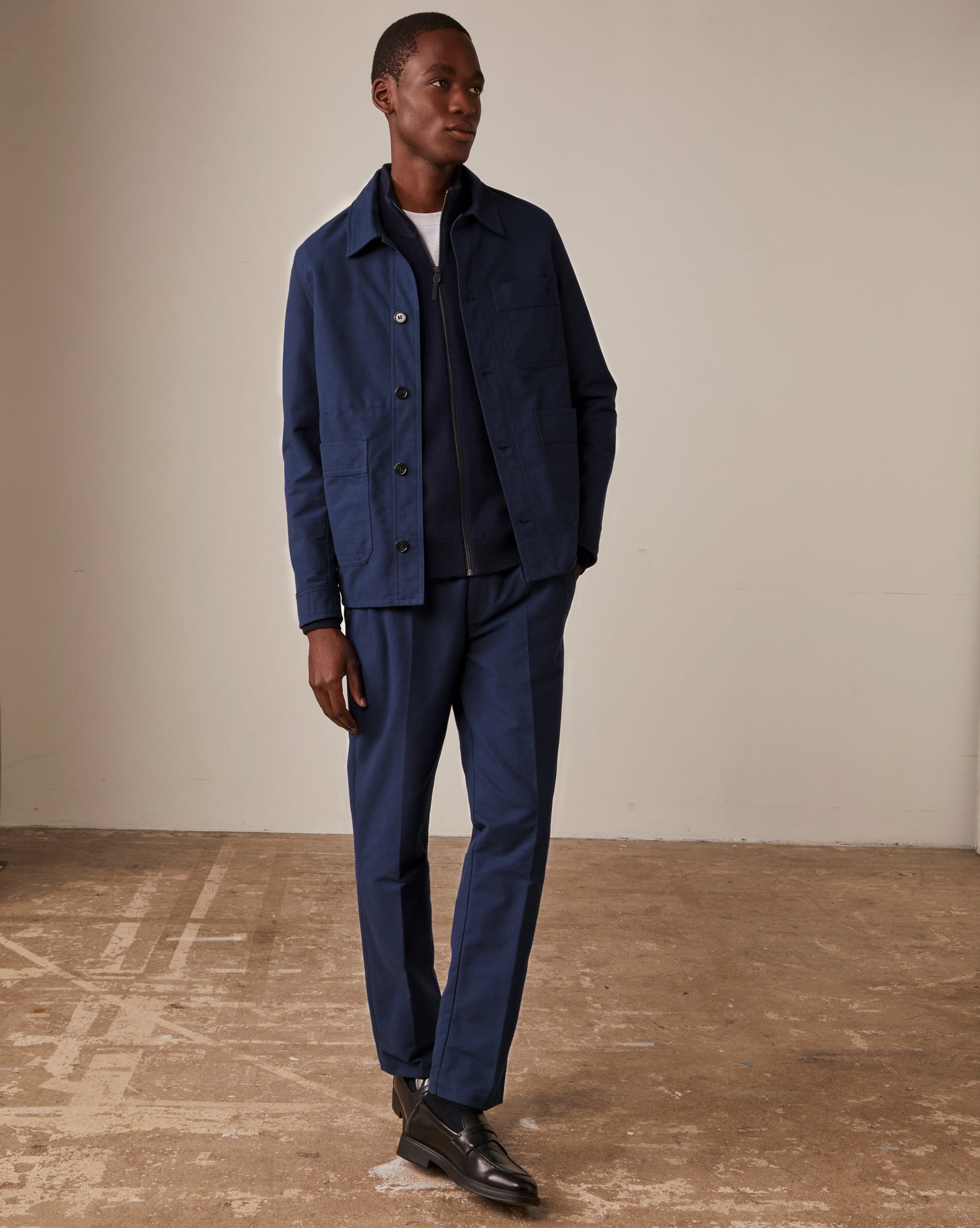 Navy cotton flannel Driss chinos