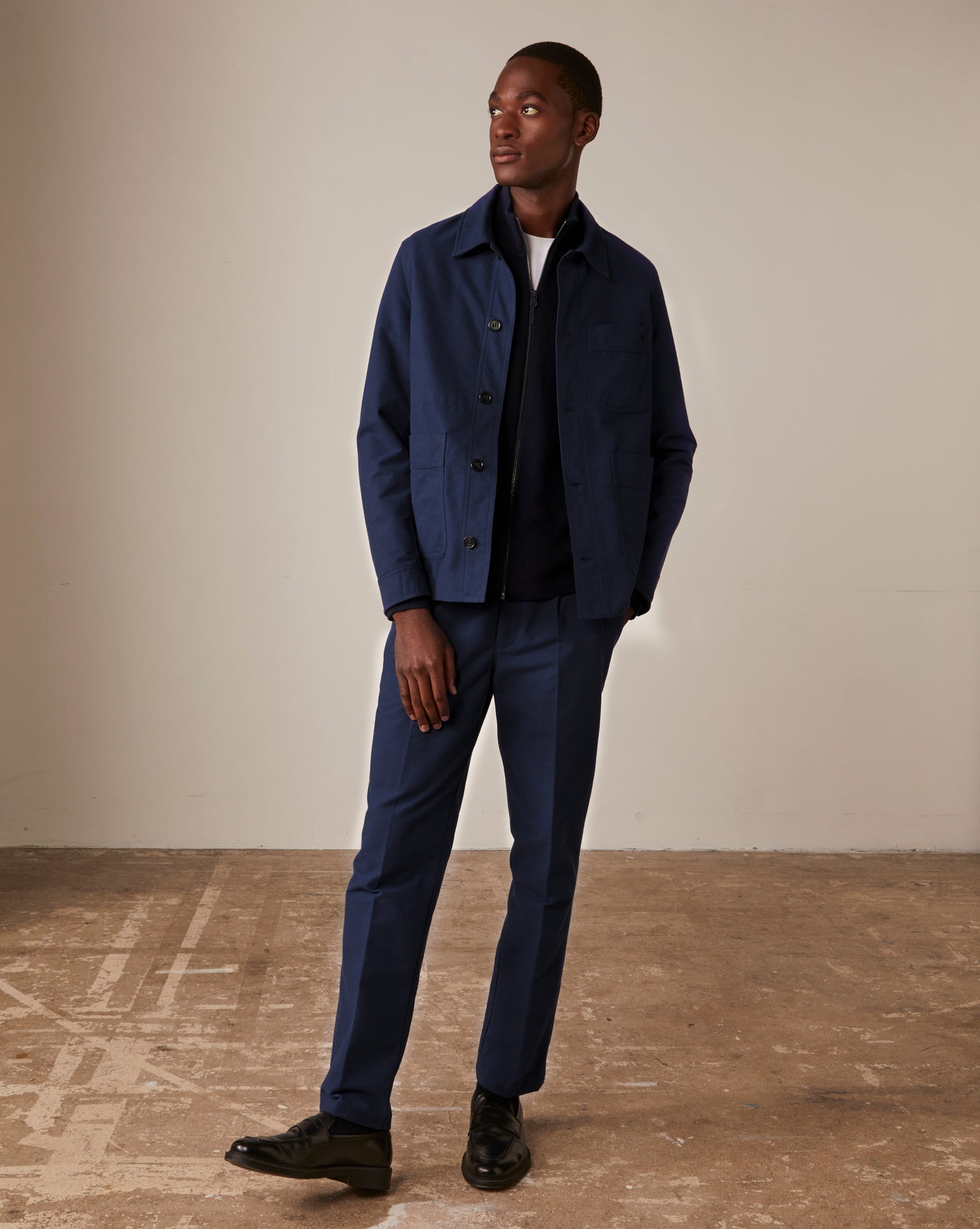 Navy cotton flannel Driss chinos