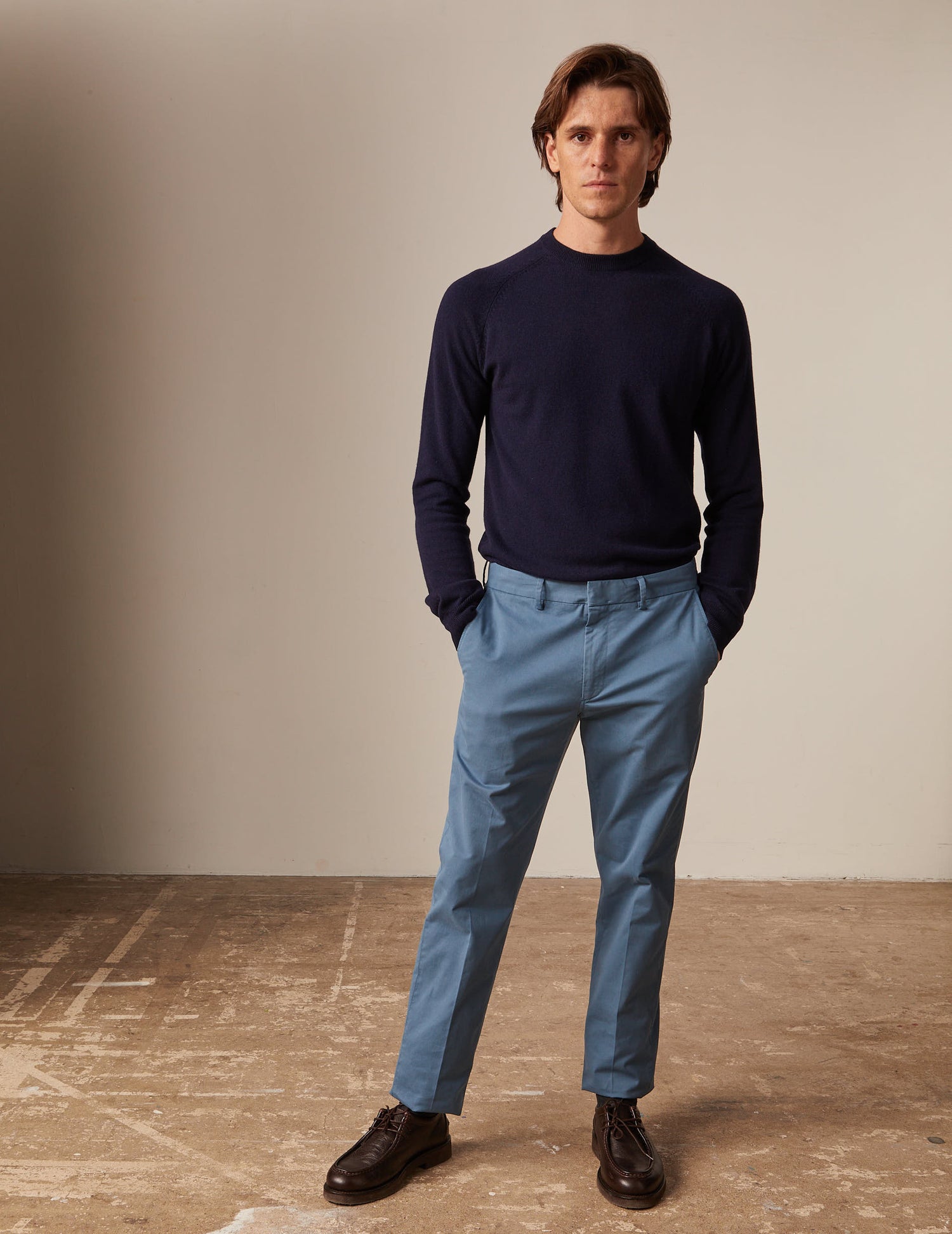 Chino maxence en twill de coton bleu