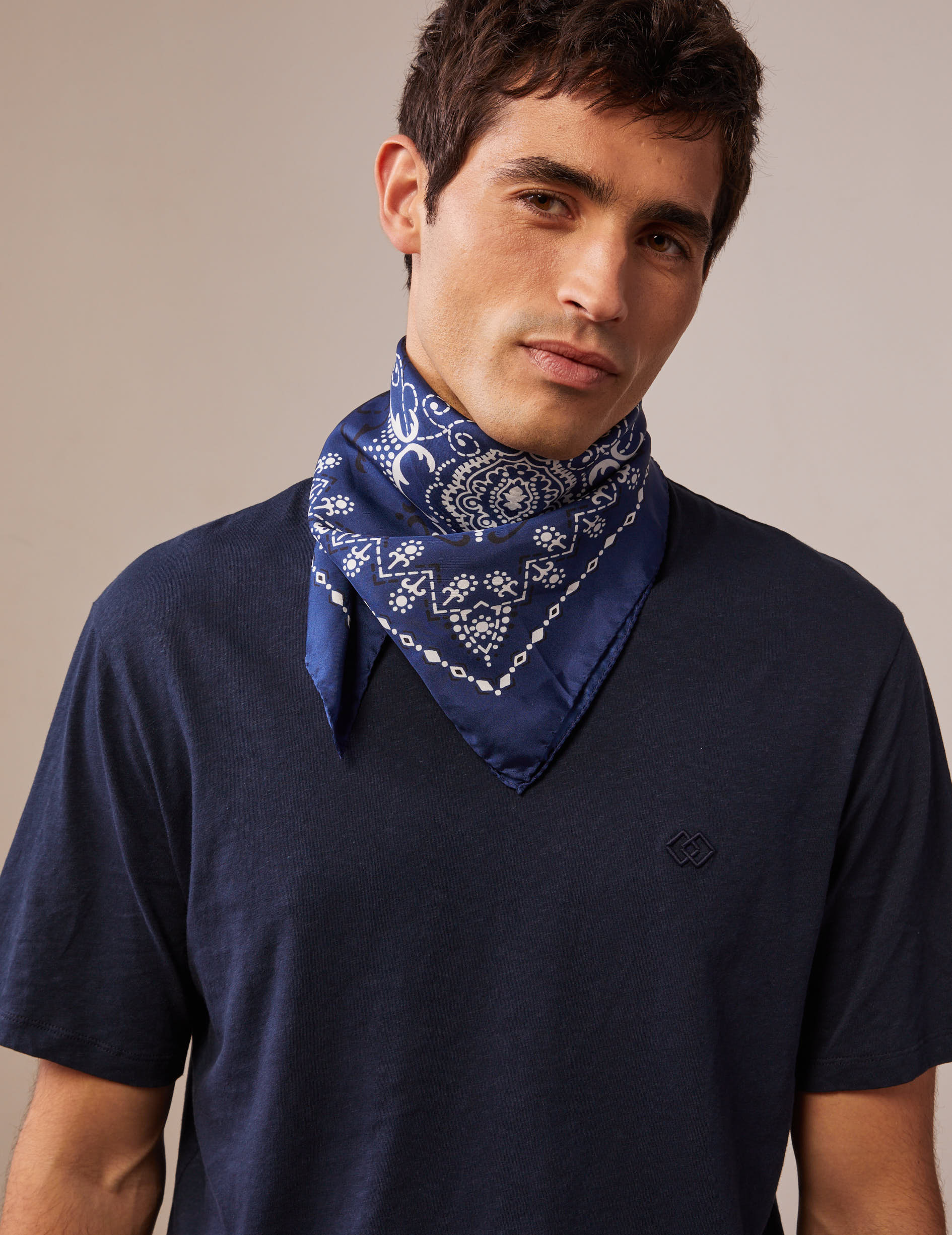 Navy silk twill bandana -