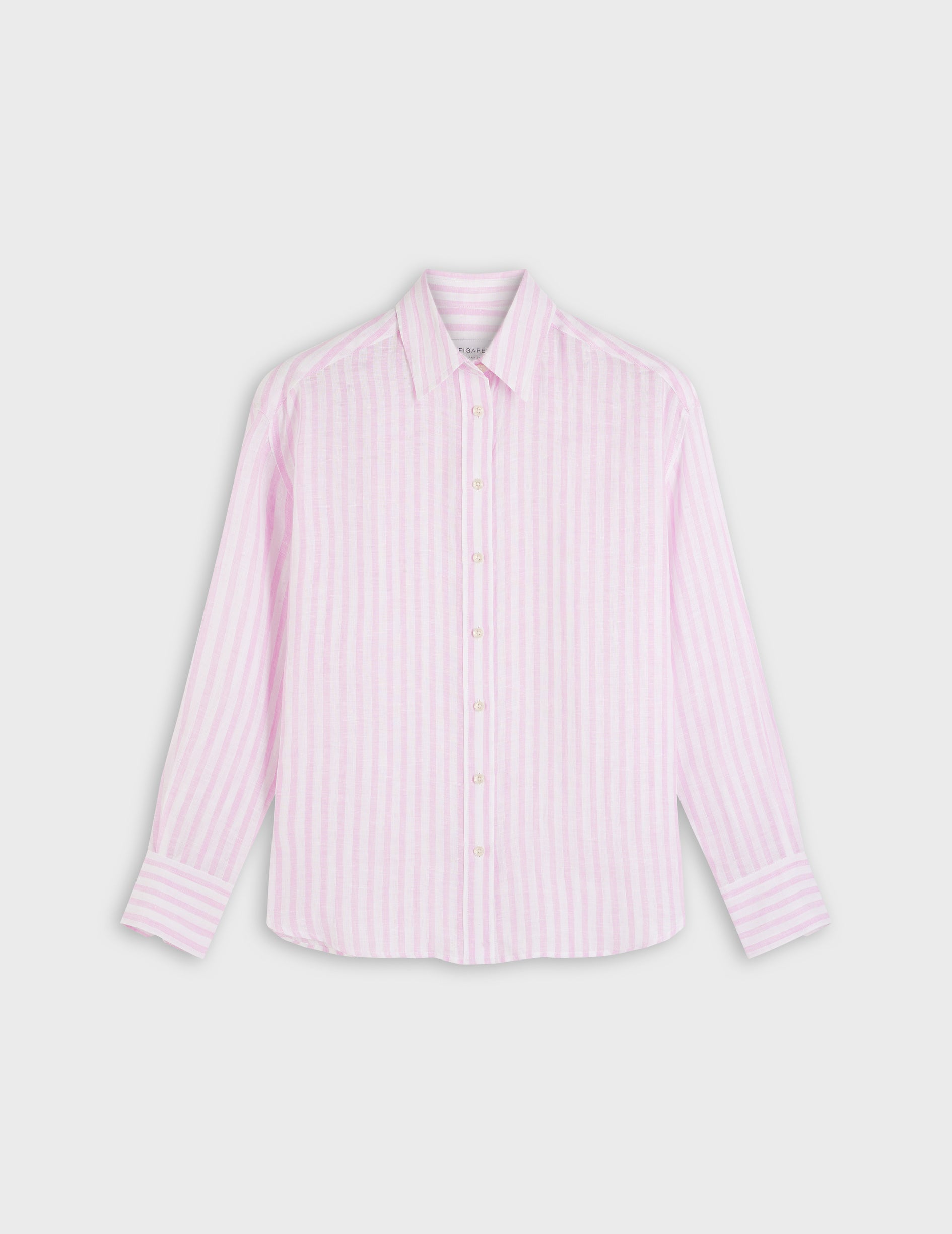 Ambre striped shirt in pink linen - Linen - Shirt Collar