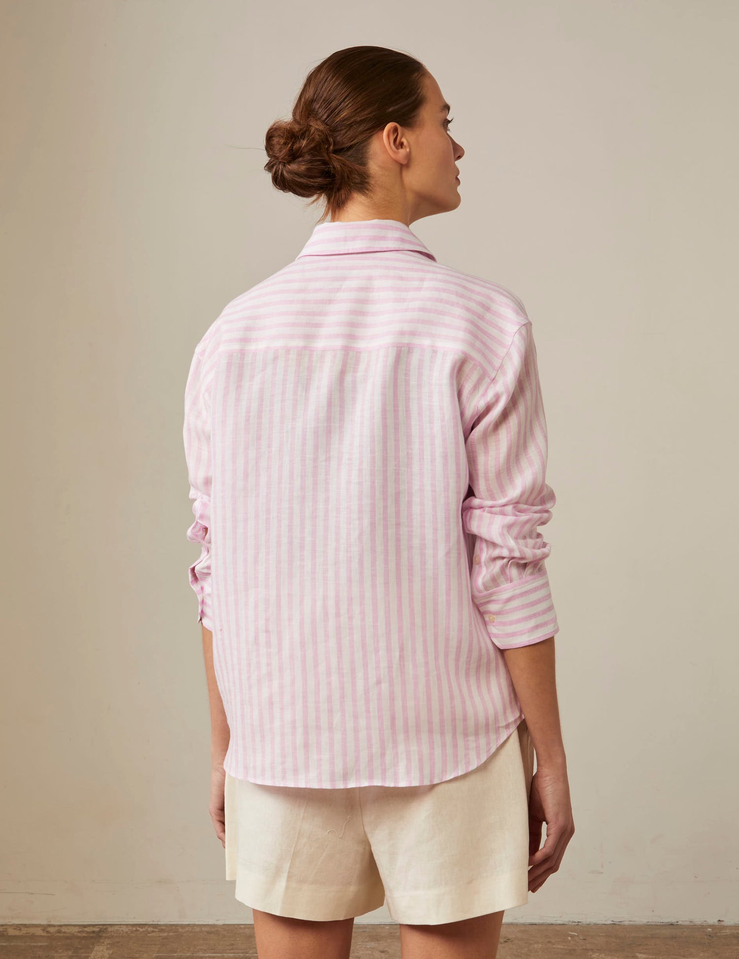 Ambre striped shirt in pink linen - Linen - Shirt Collar#2