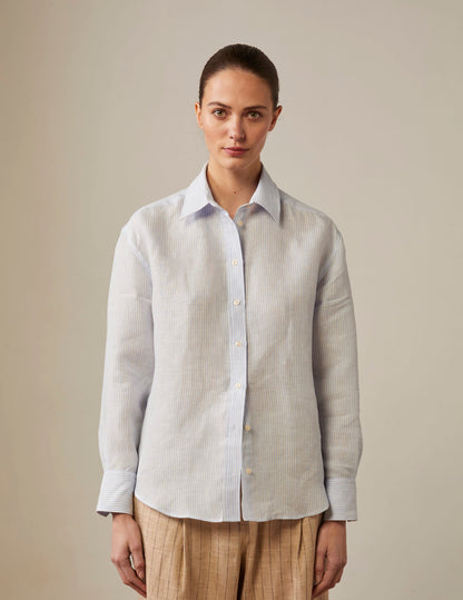 Ambre shirt in light blue striped linen