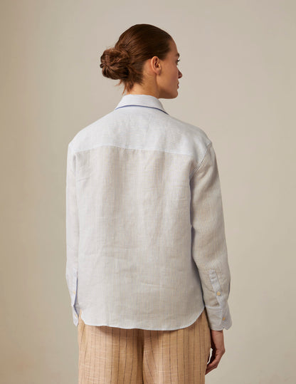 Ambre shirt in light blue striped linen