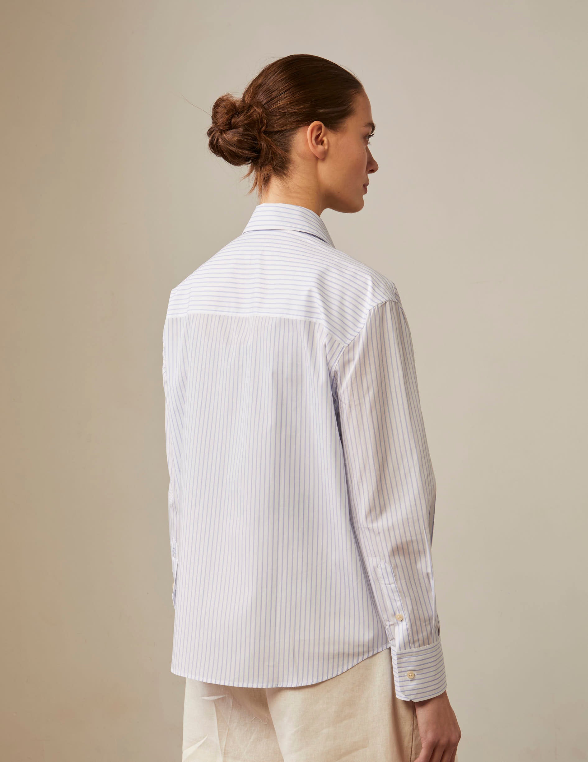 Striped light blue Charlotte shirt - Poplin - Shirt Collar