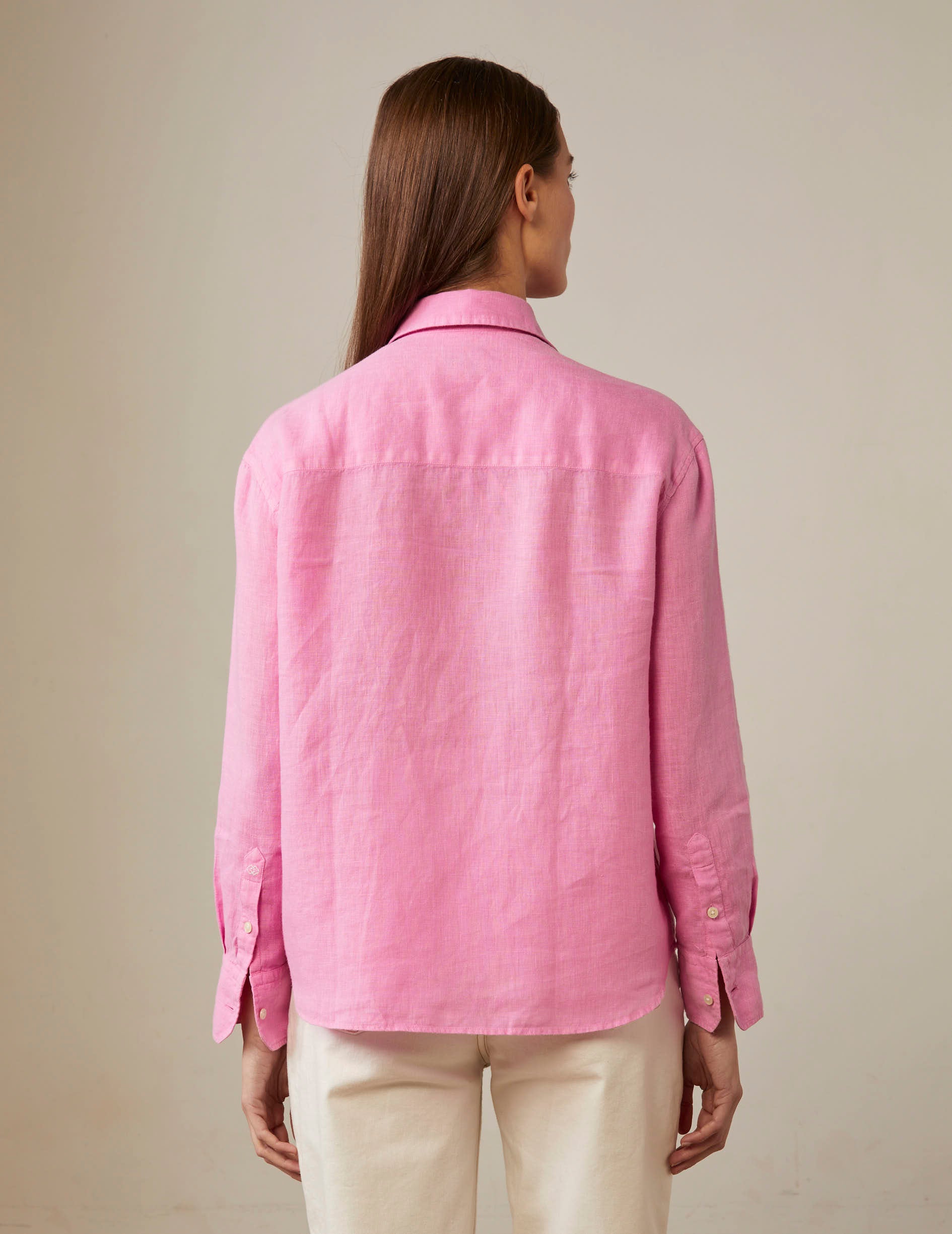 Charlotte shirt in pink linen - Linen - Shirt Collar