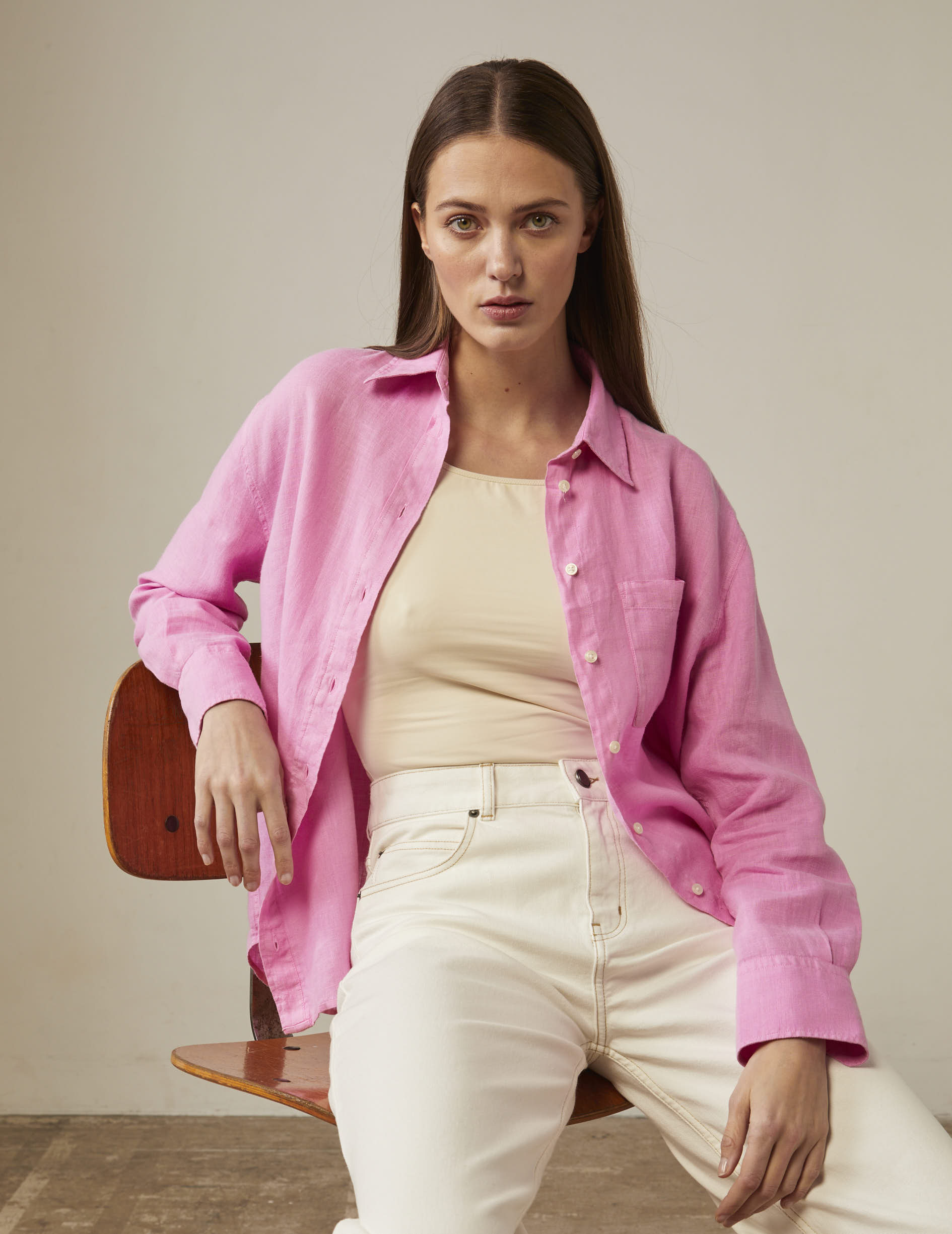 Charlotte shirt in pink linen - Linen - Shirt Collar