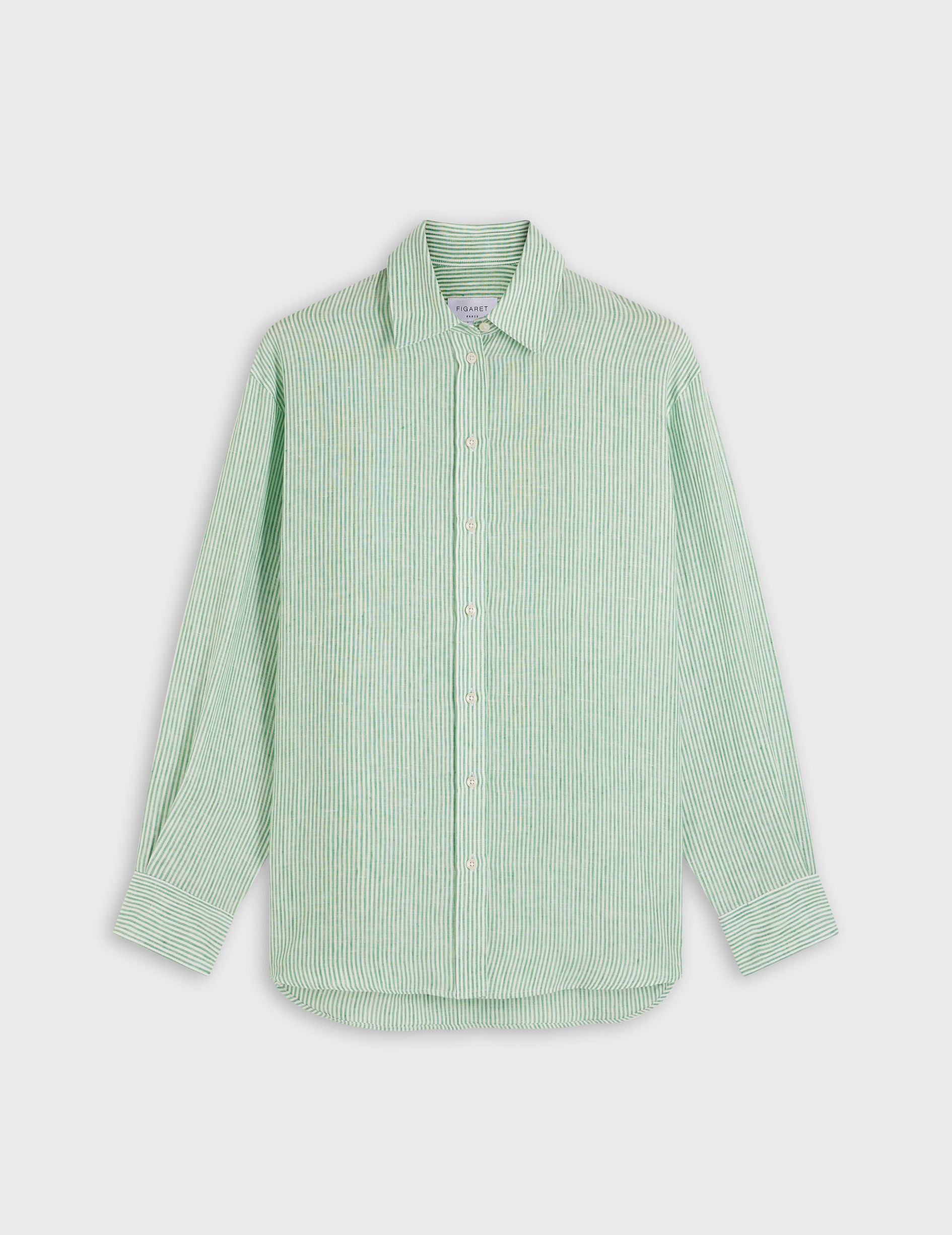 Delina oversized green linen striped shirt - Linen - Shirt Collar